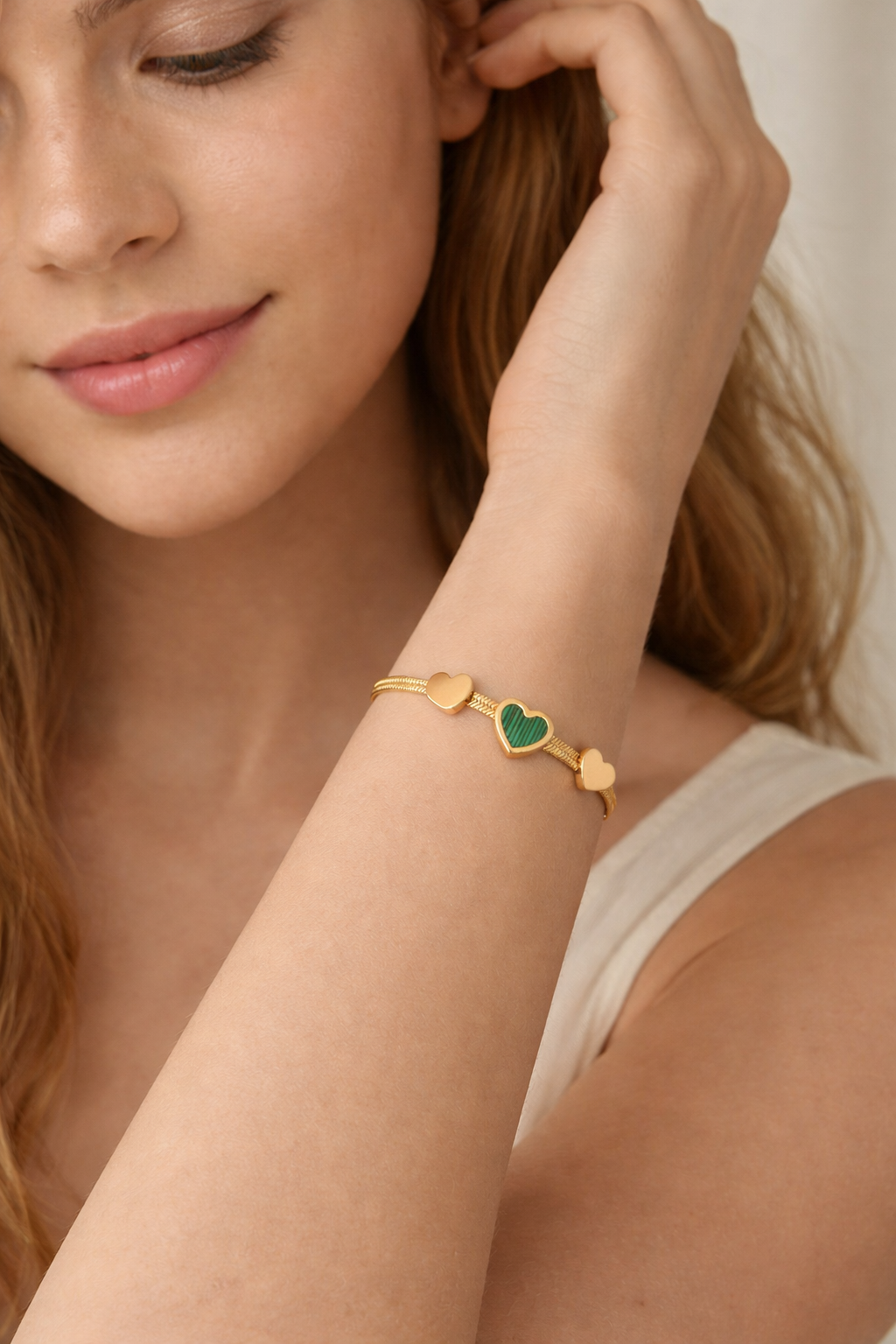 Trio Heart Snake Chain Bracelet