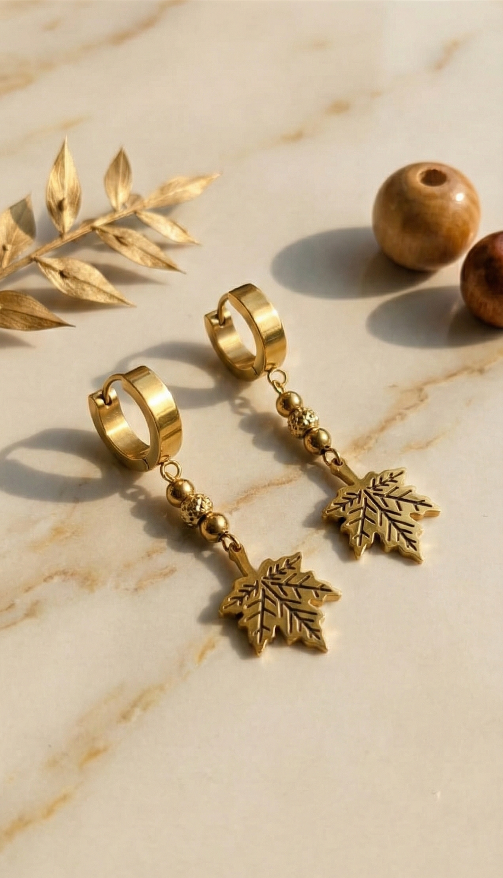 Golden Maple Leaf Drop Earrings - Statement Earrings for Women