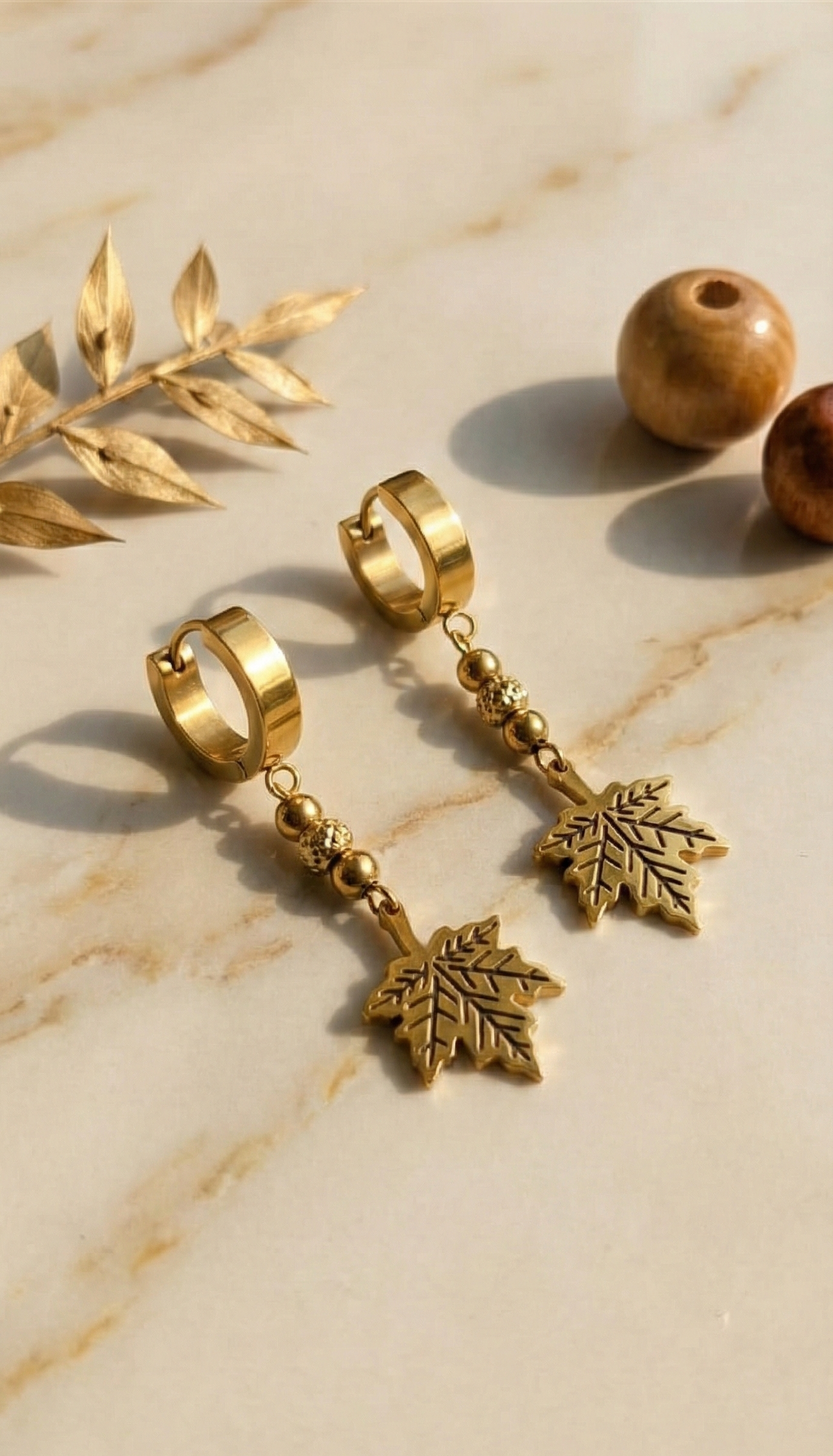 Golden Maple Leaf Drop Earrings - Statement Earrings for Women