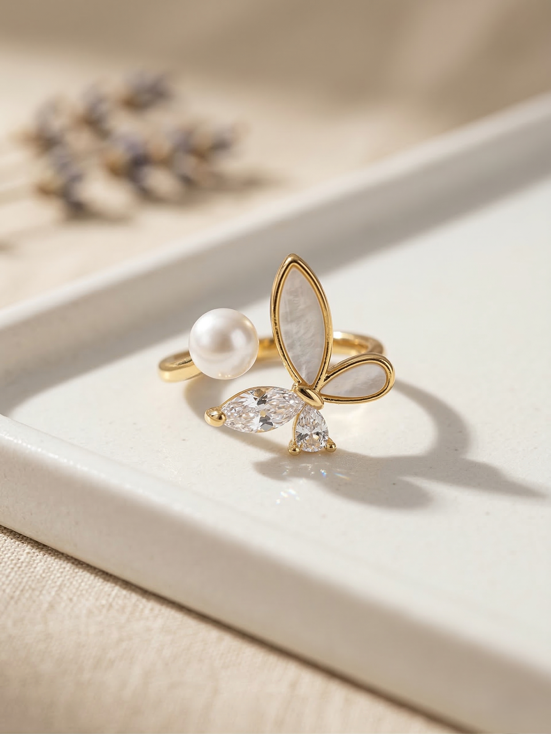 Pearl Flutter Butterfly Ring