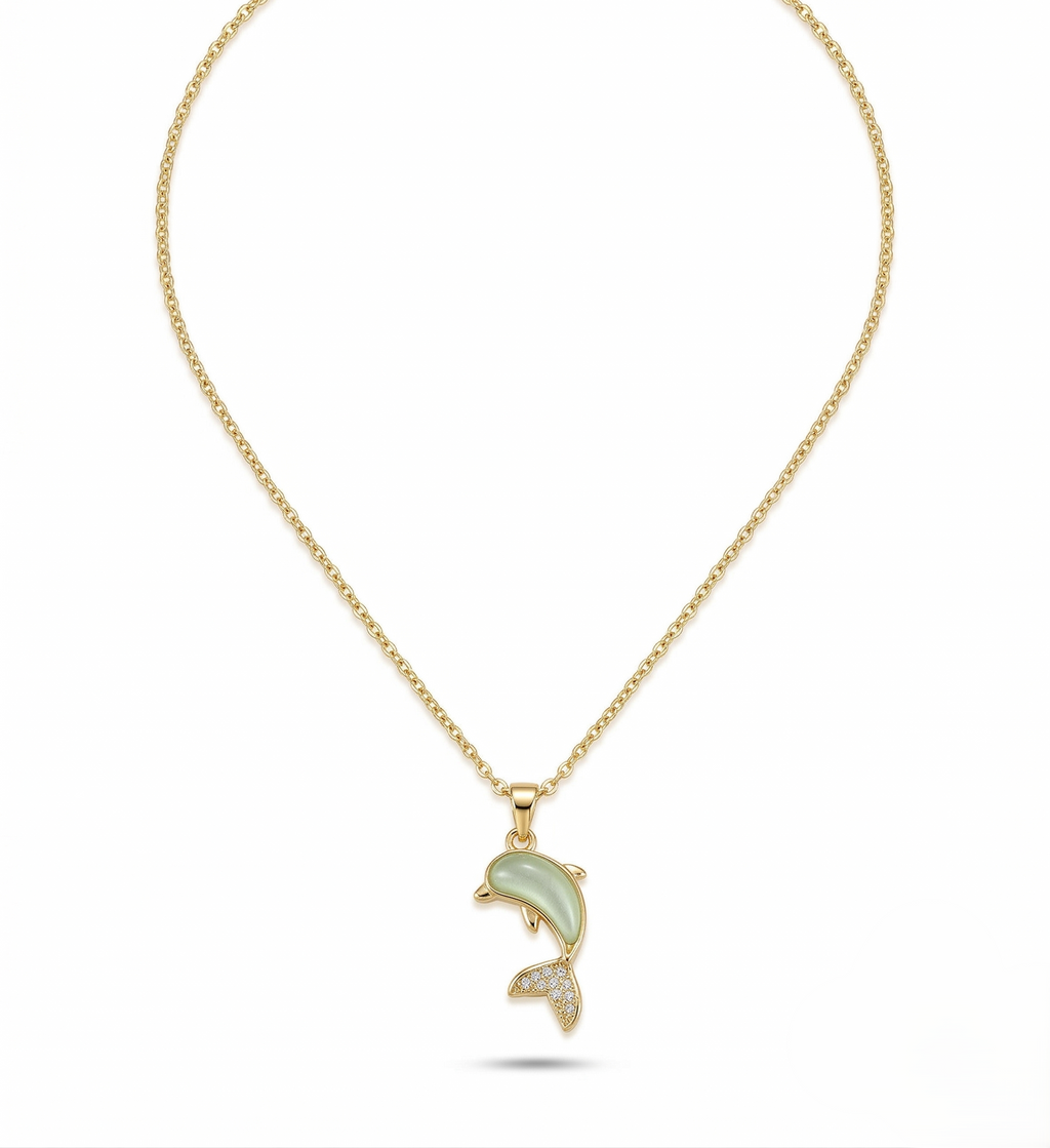Aqua Dolphin Charm Necklace