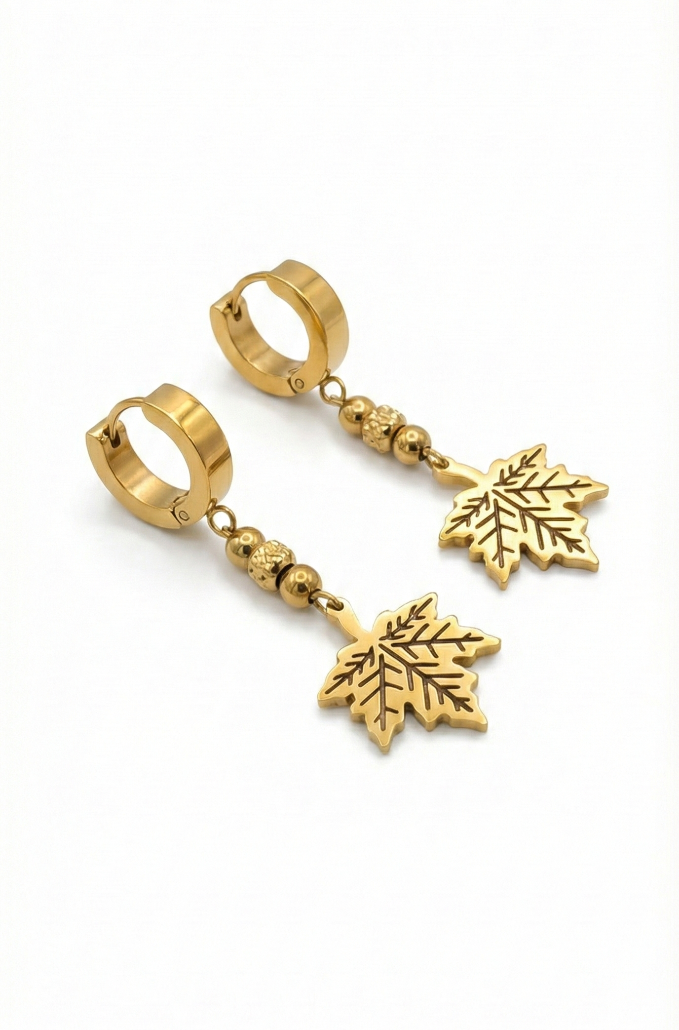 Golden Maple Leaf Drop Earrings - Statement Earrings for Women