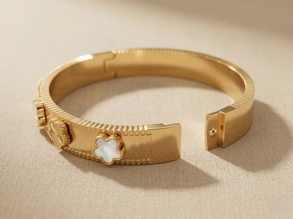 White Clover Floral Bangle Bracelet