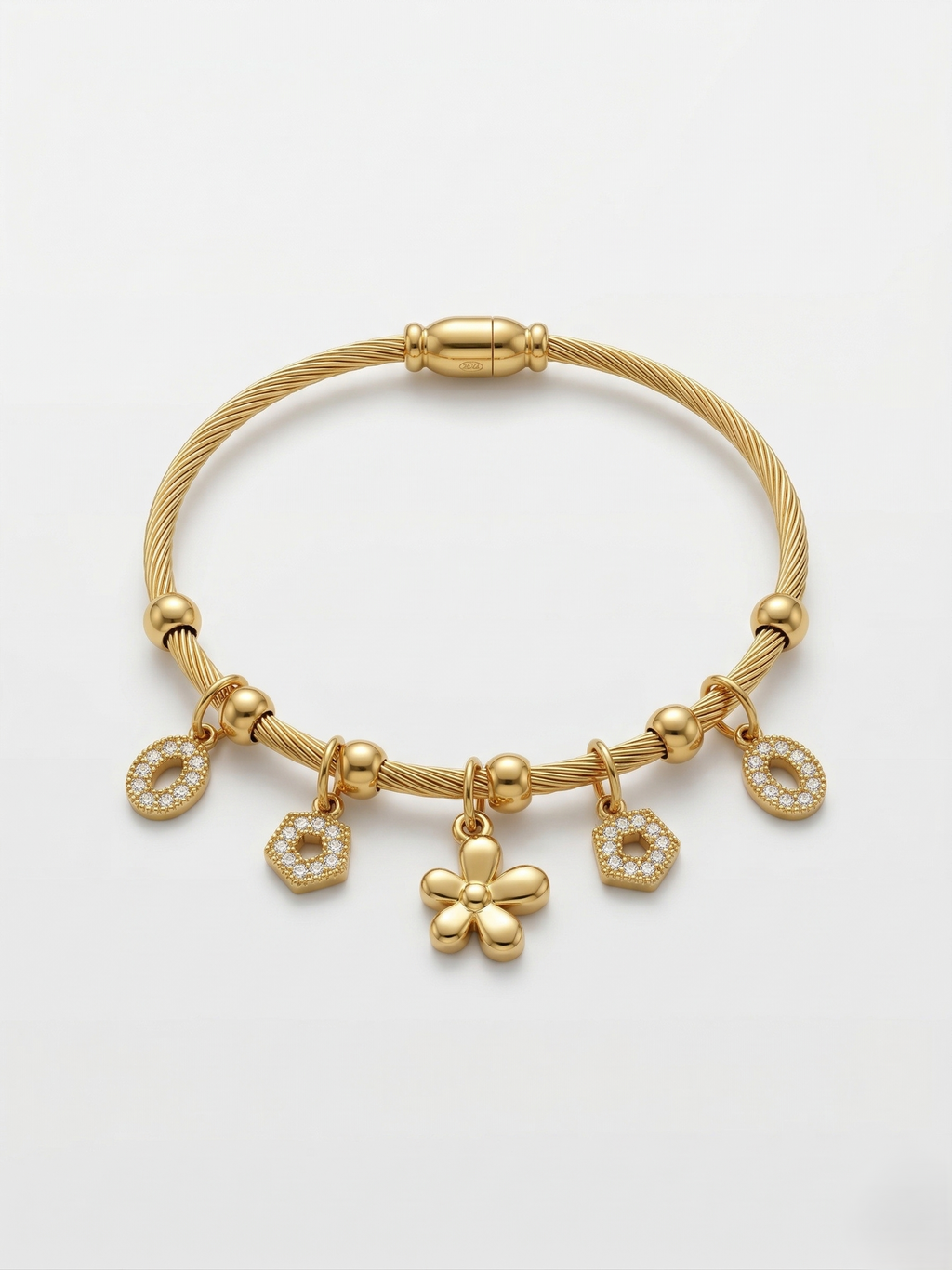 Flora Luxe Charm Bangle Bracelet (free size)