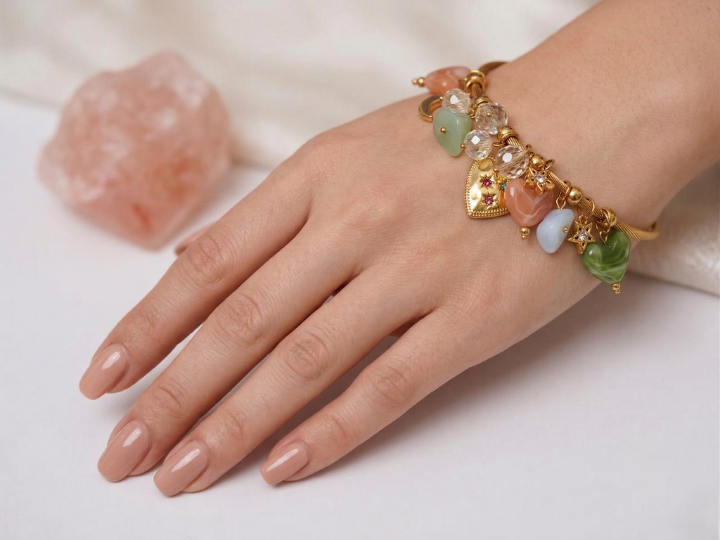 Sweetheart Crystal Charm Bangle Bracelet (free size)