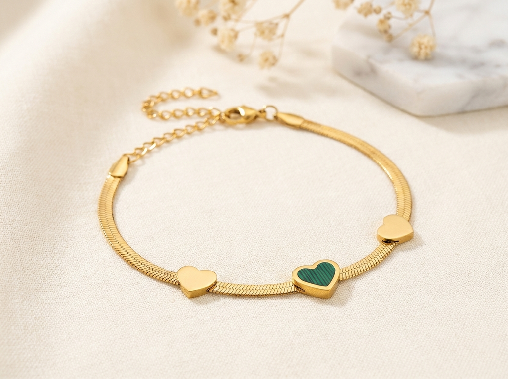 Trio Heart Snake Chain Bracelet