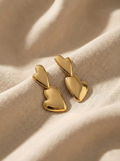 Golden Double Heart Drop Earrings