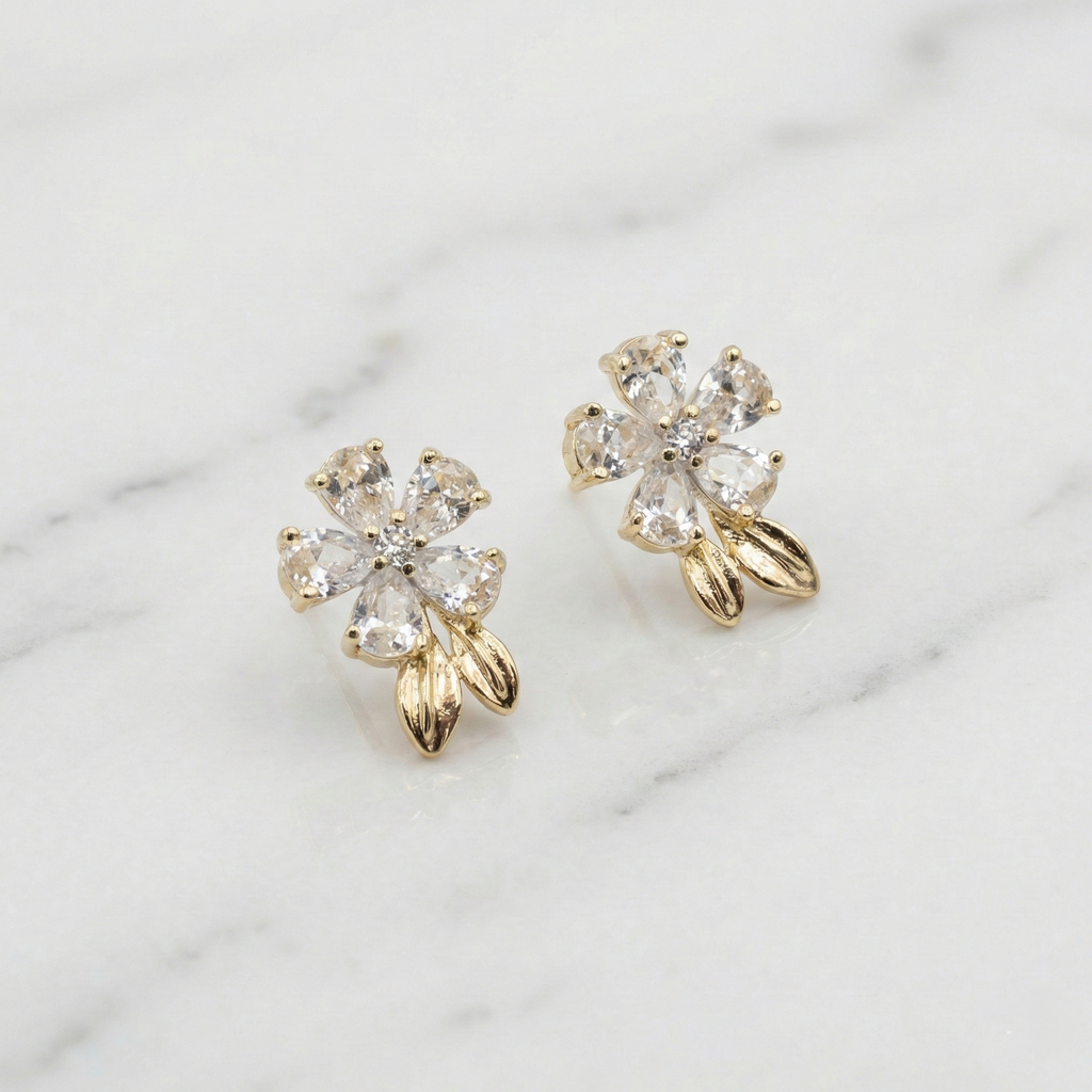 Crystal Bloom Floral Stud Earrings