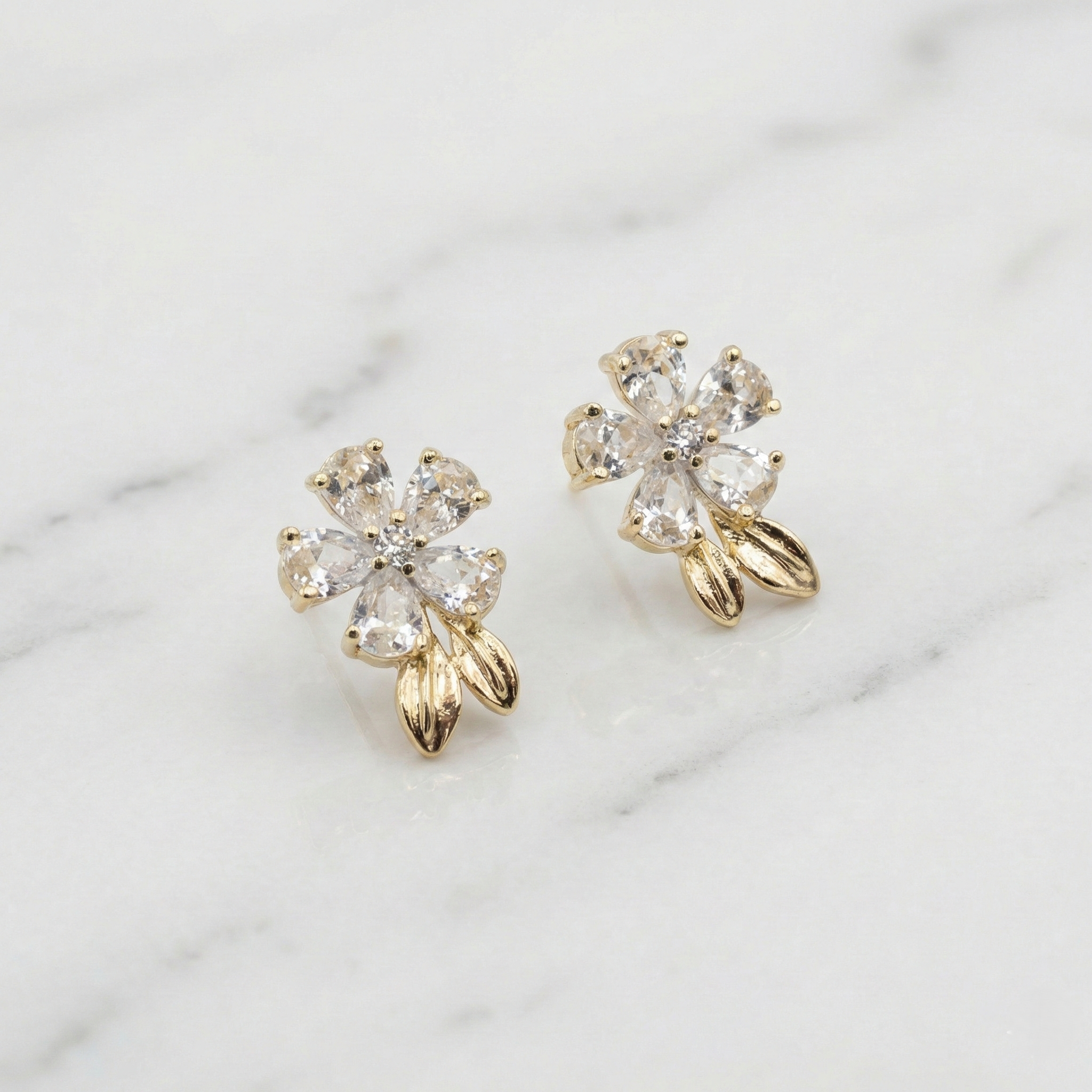 Crystal Bloom Floral Stud Earrings