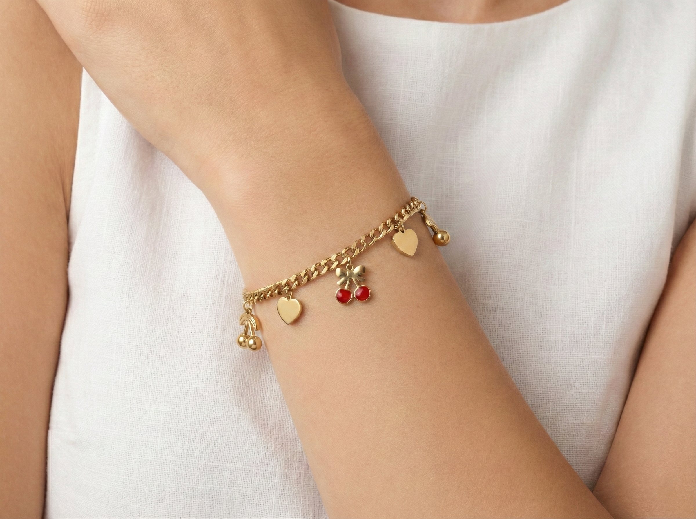 Cherry n Heart Charm Bracelet