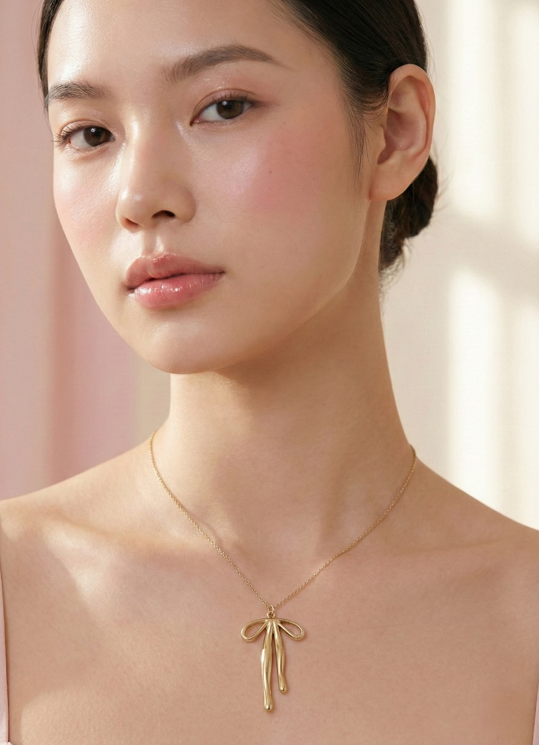 Golden Bow Drop Necklace