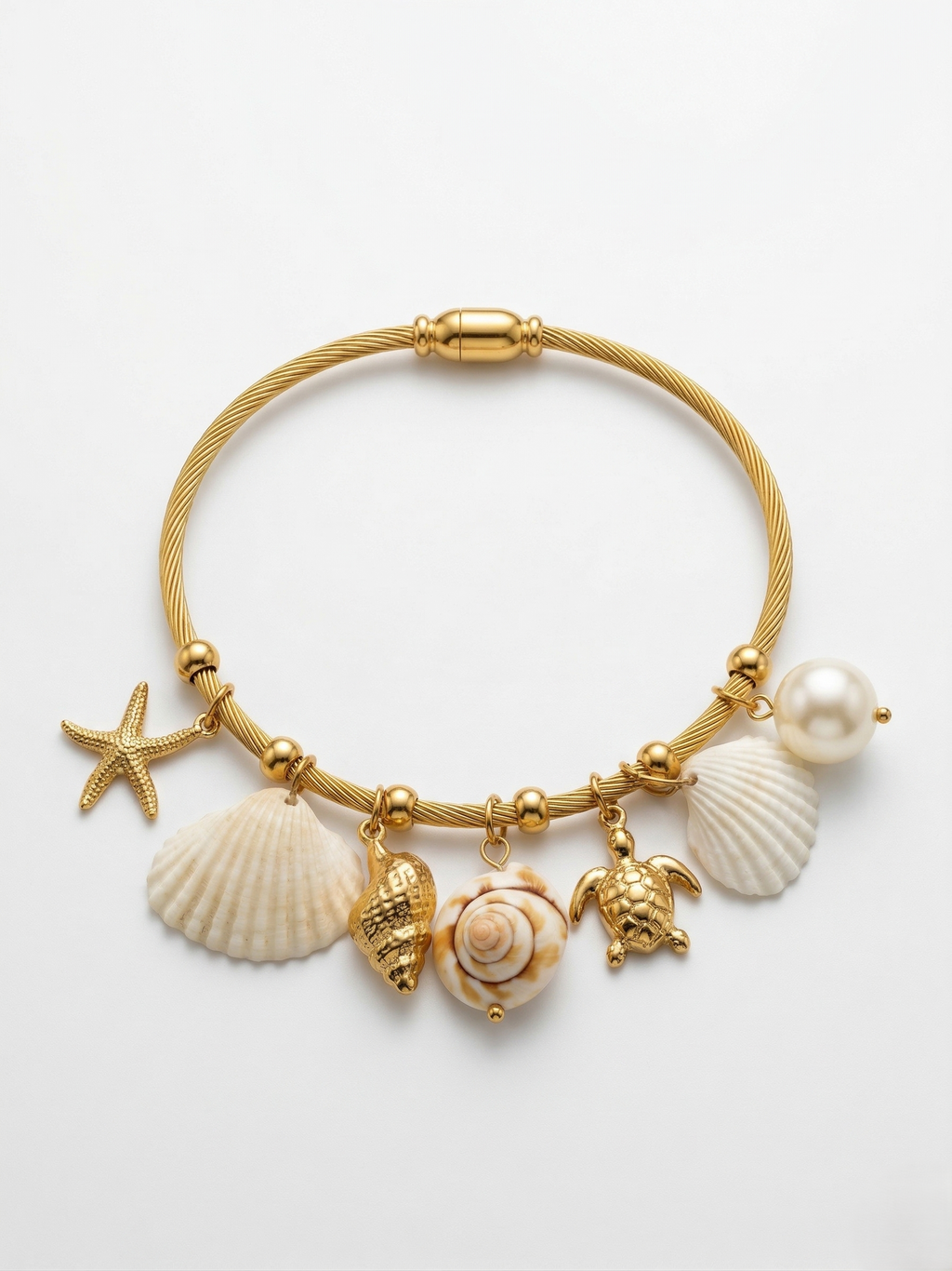 Coastal Treasure Charm Bangle Bracelet (free size)