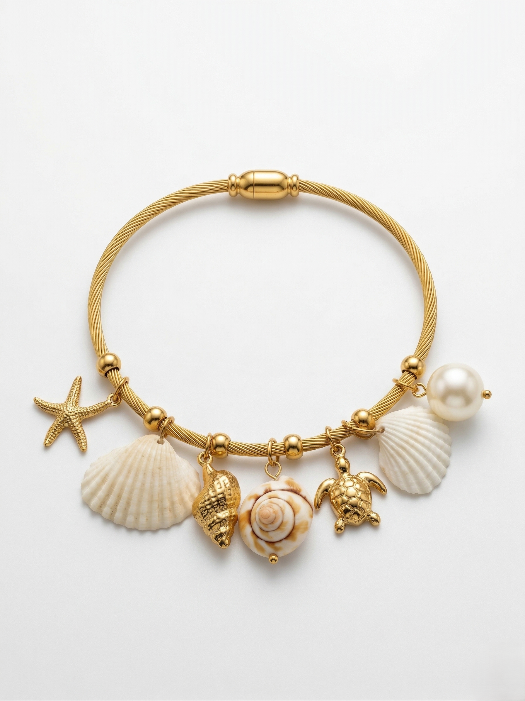 Coastal Treasure Charm Bangle Bracelet (free size)