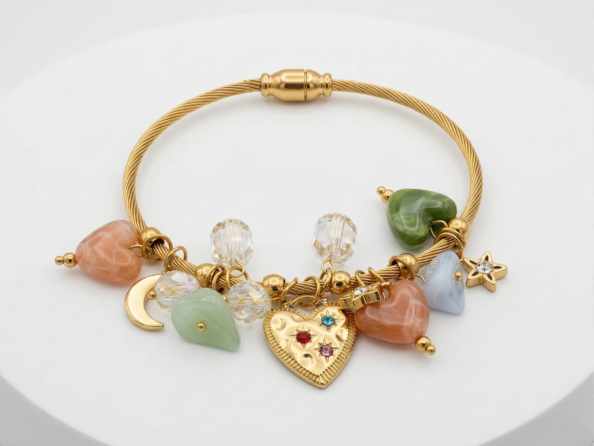 Sweetheart Crystal Charm Bangle Bracelet (free size)