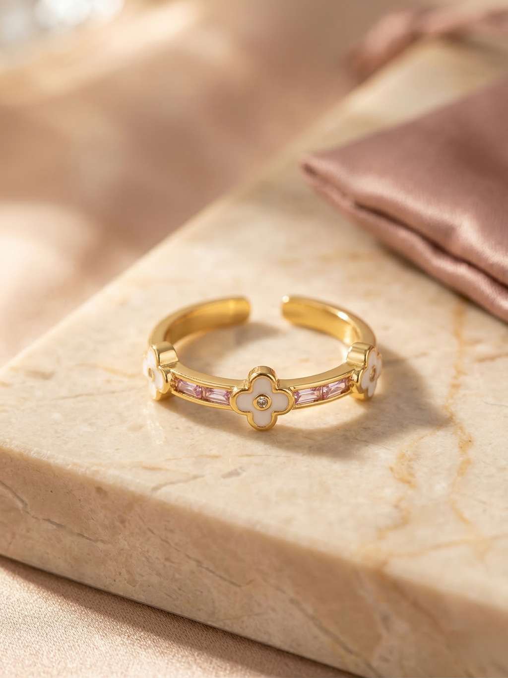Blush Clover Adjustable Ring