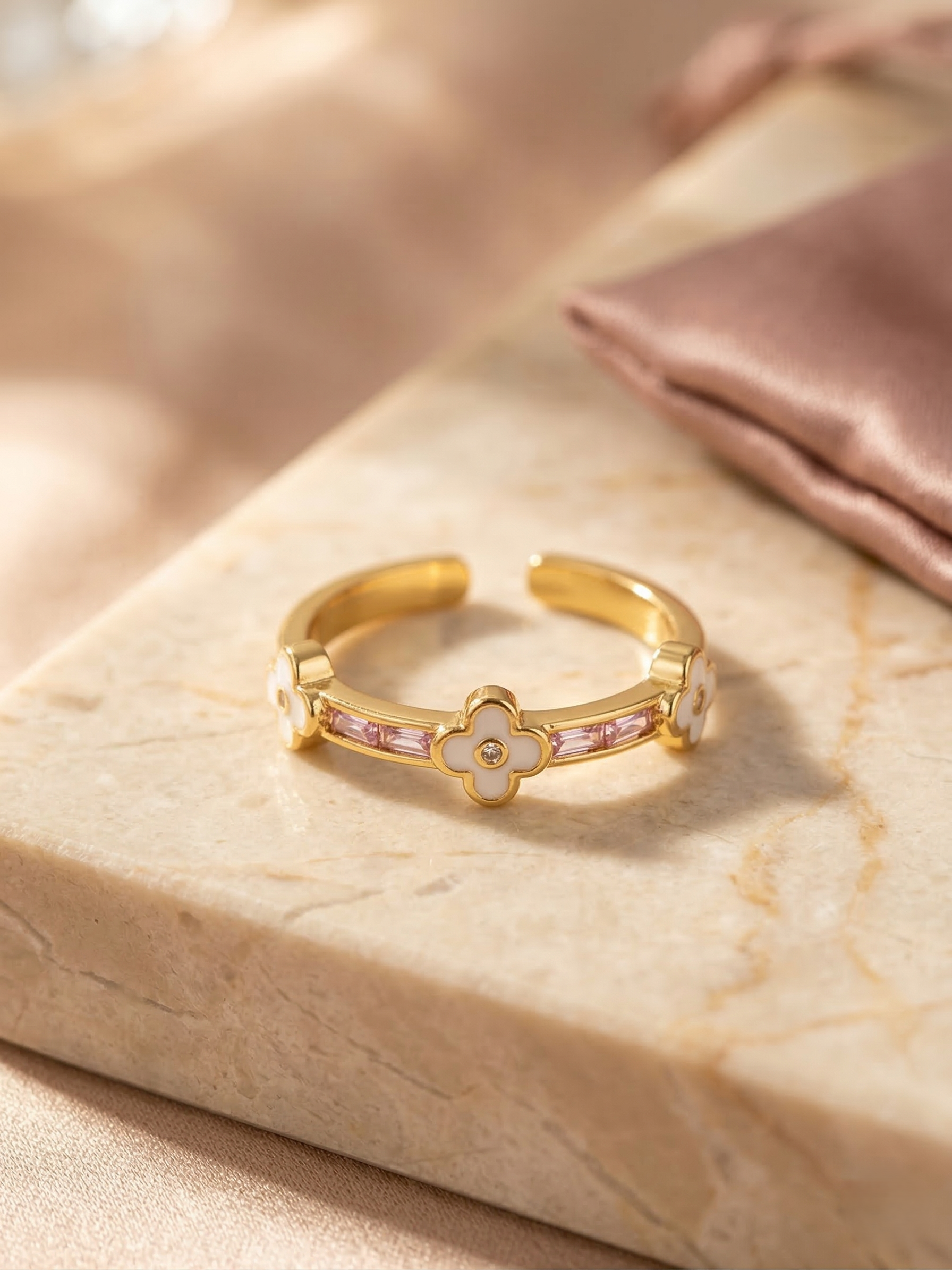 Blush Clover Adjustable Ring