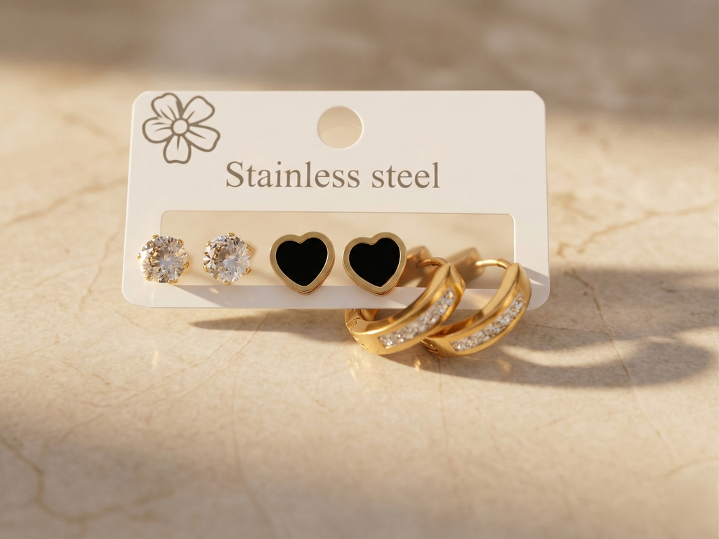 3-pair stainless steel earring combo set