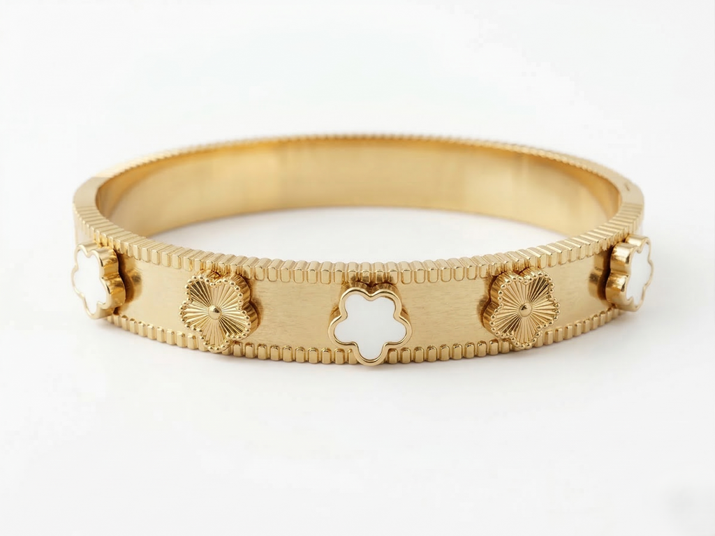 White Clover Floral Bangle Bracelet
