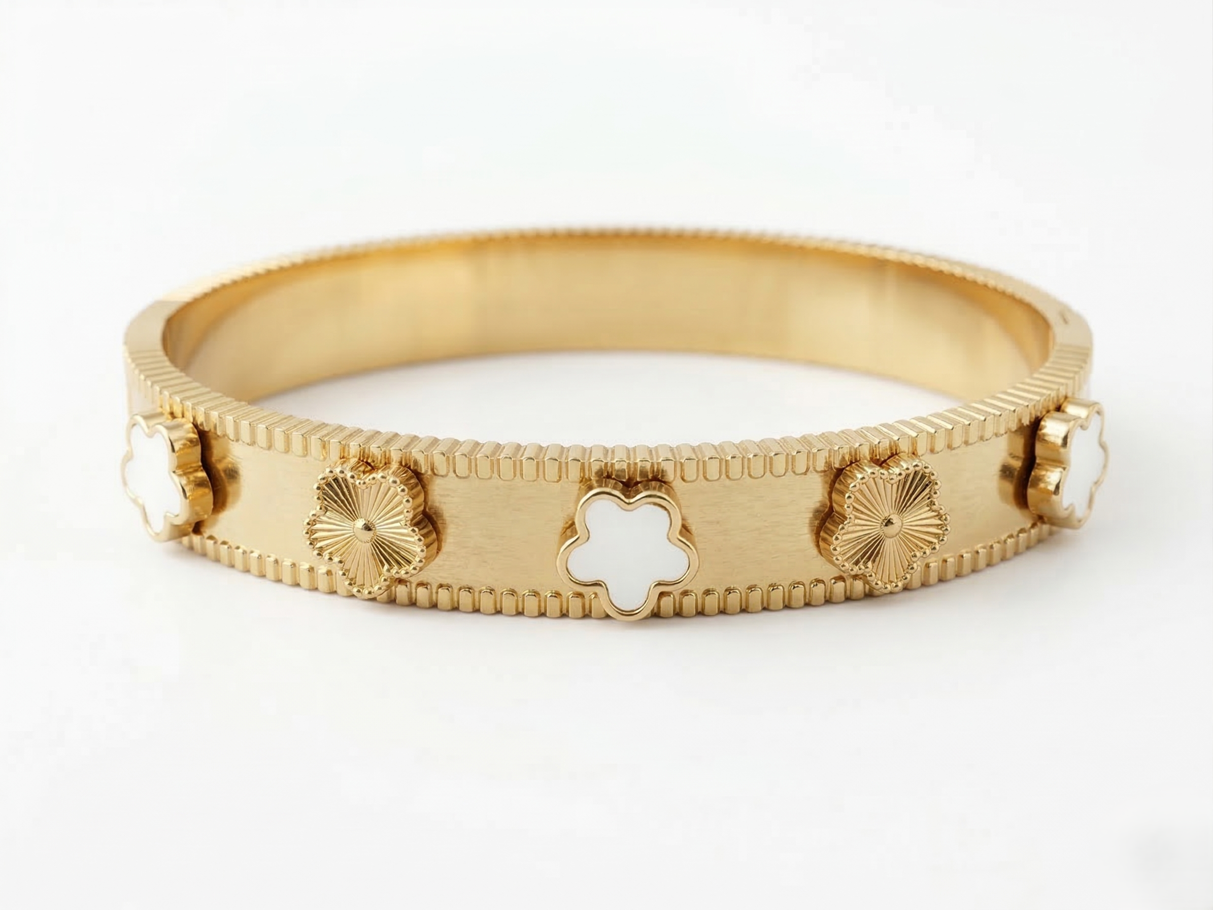 White Clover Floral Bangle Bracelet