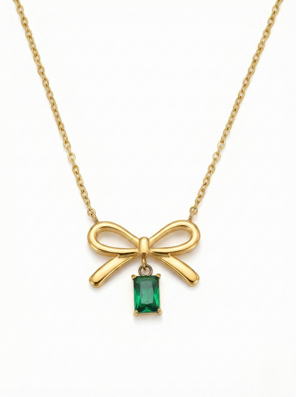 Emerald Bow Charm Necklace