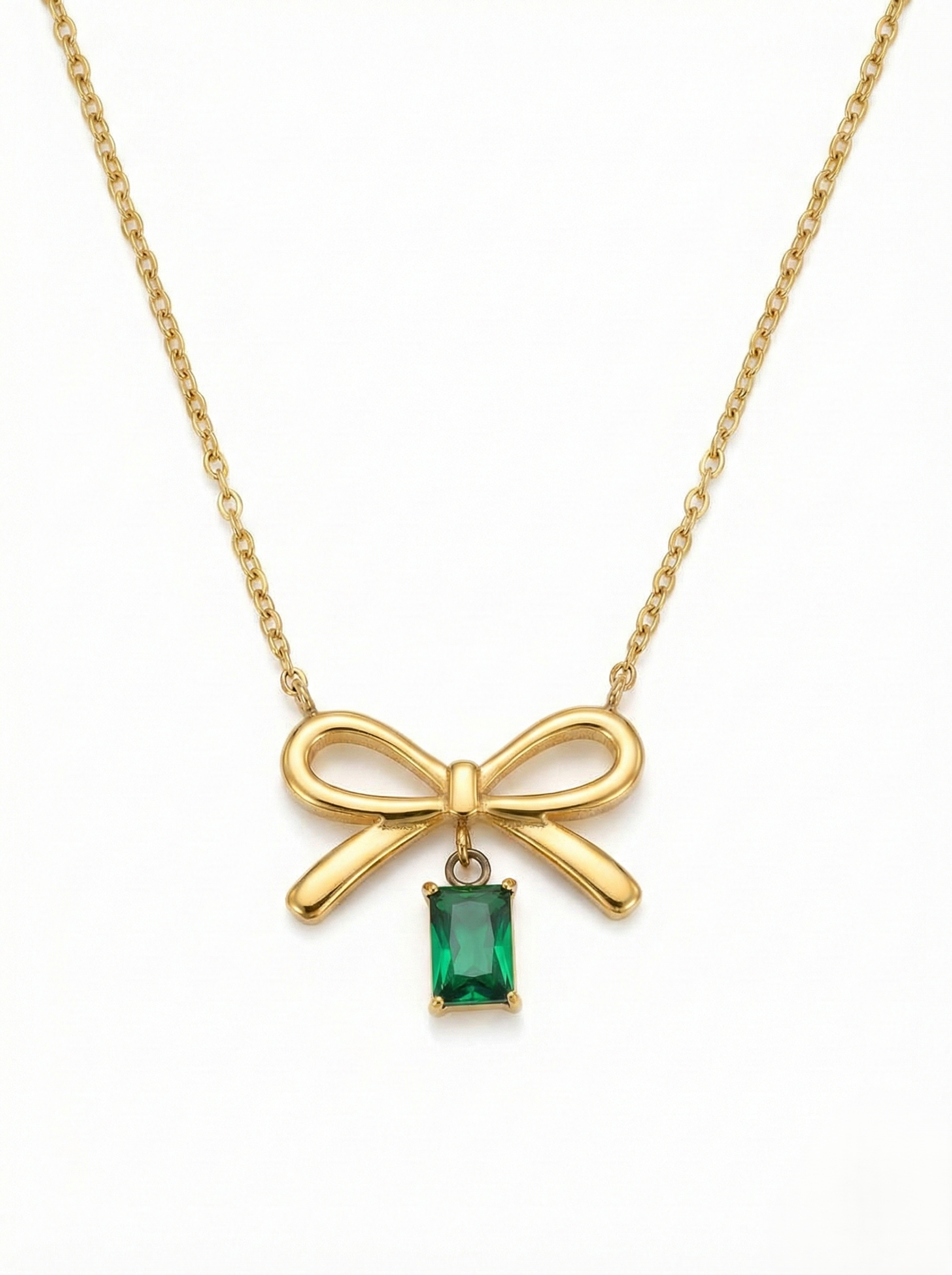 Emerald Bow Charm Necklace