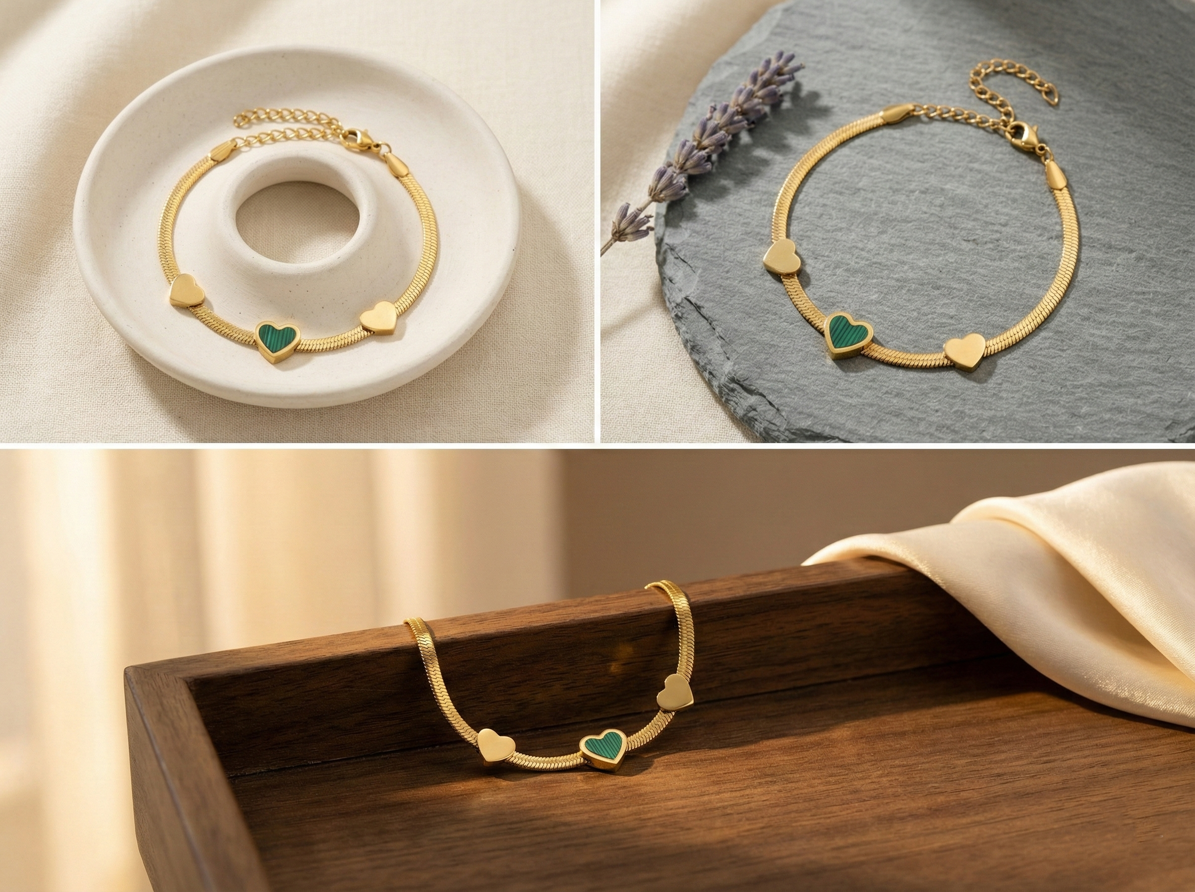Trio Heart Snake Chain Bracelet