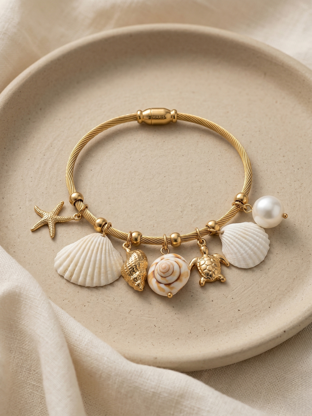Coastal Treasure Charm Bangle Bracelet (free size)