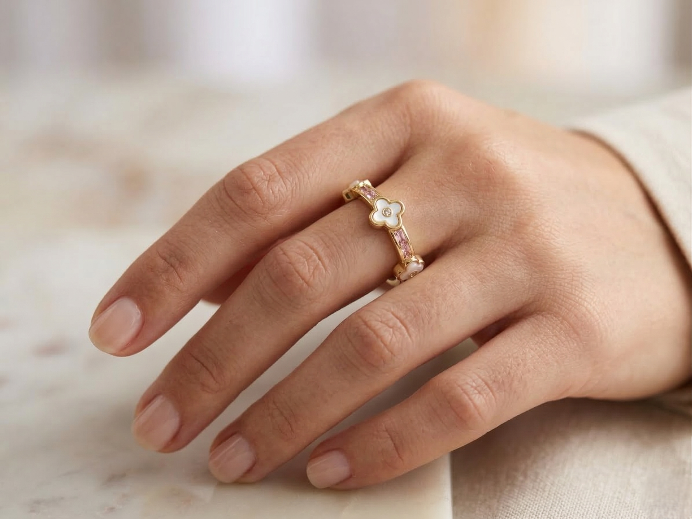 Blush Clover Adjustable Ring