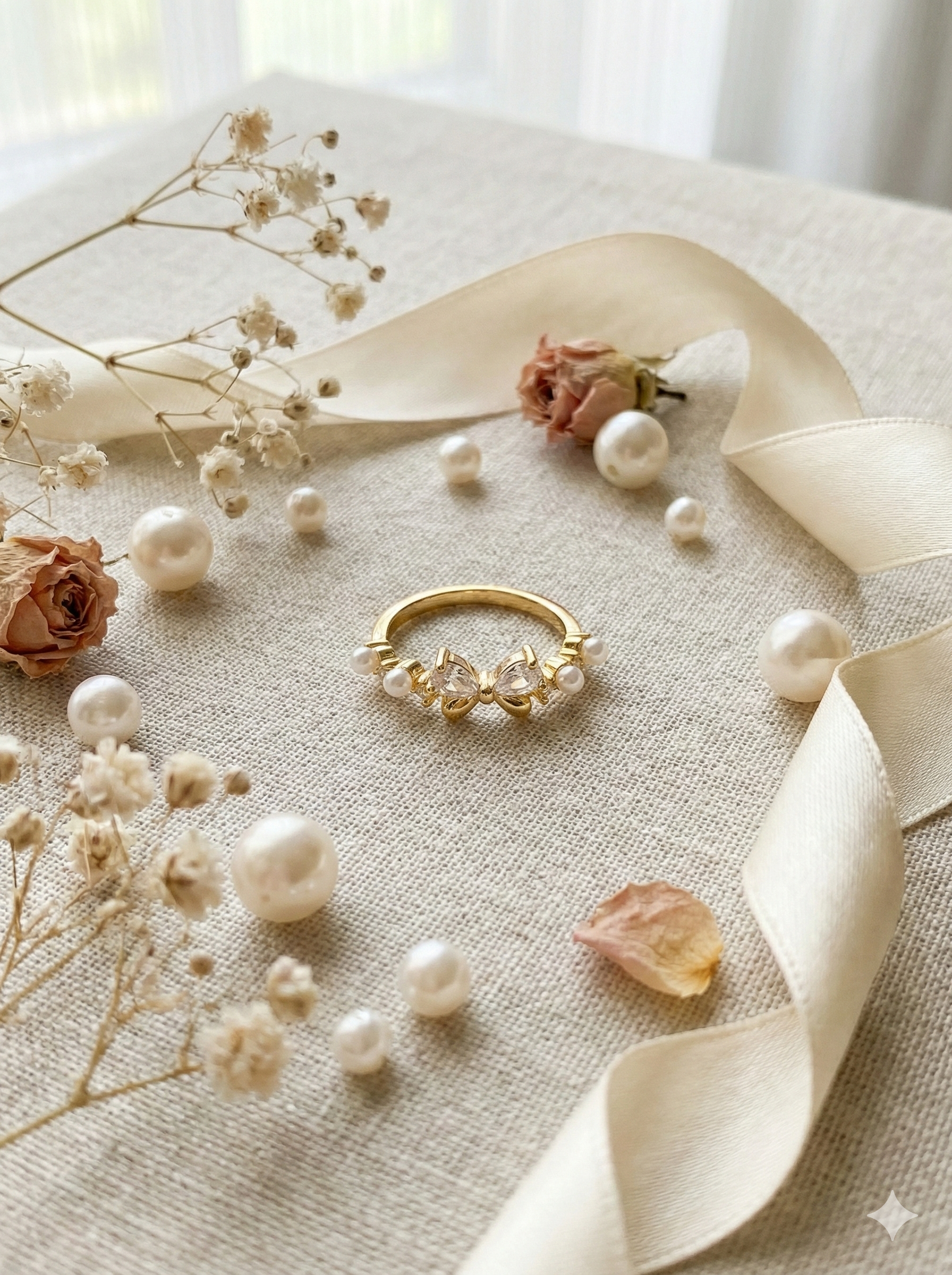 Pearl Bow Marquise Ring