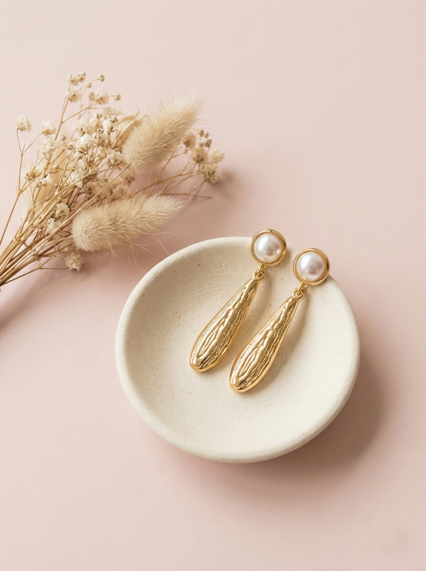 Golden Teardrop Pearl Elegance Earrings