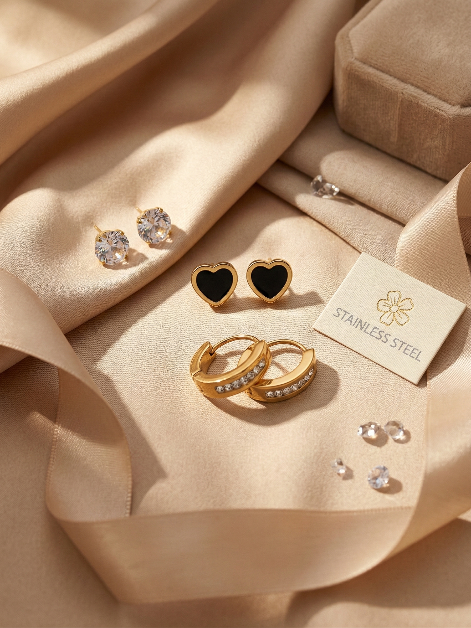 3-pair stainless steel earring combo set