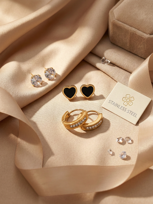 3-pair stainless steel earring combo set