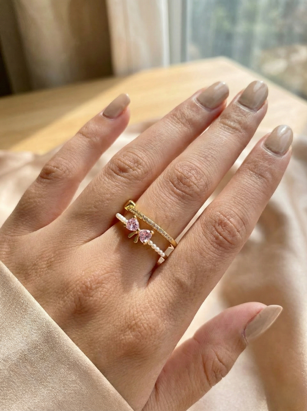 Blush Bow Pearl Ring