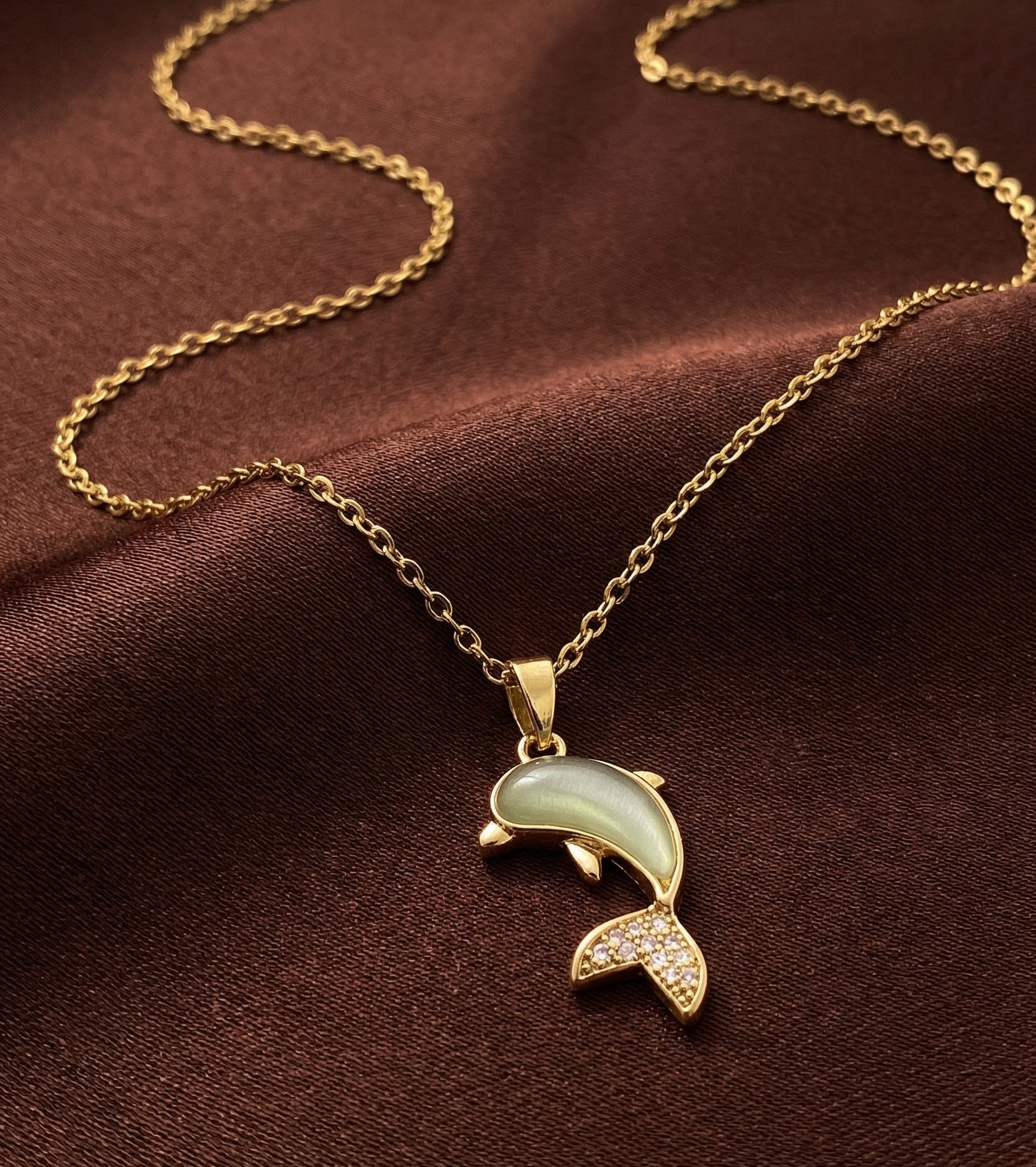 Aqua Dolphin Charm Necklace