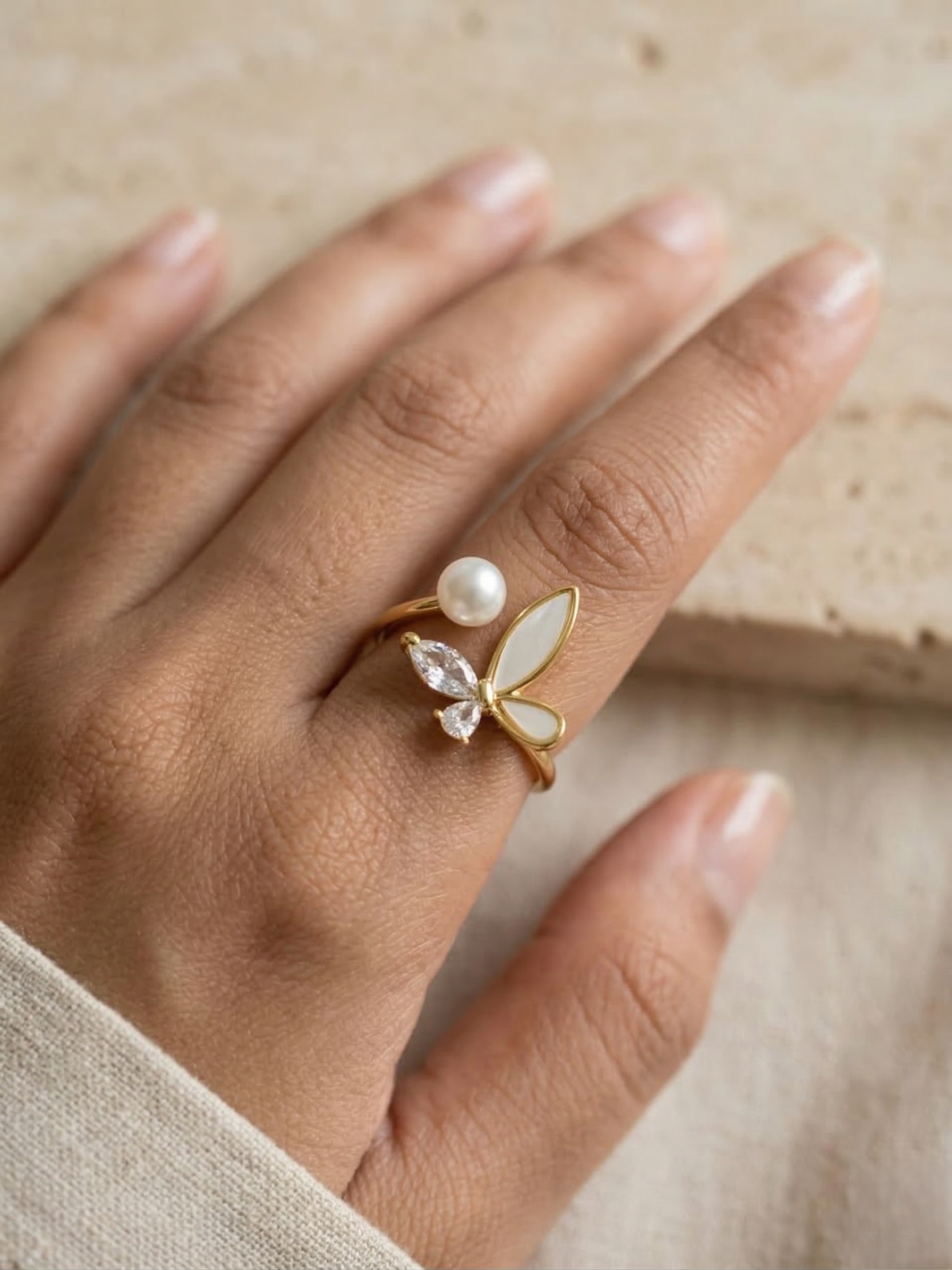 Pearl Flutter Butterfly Ring