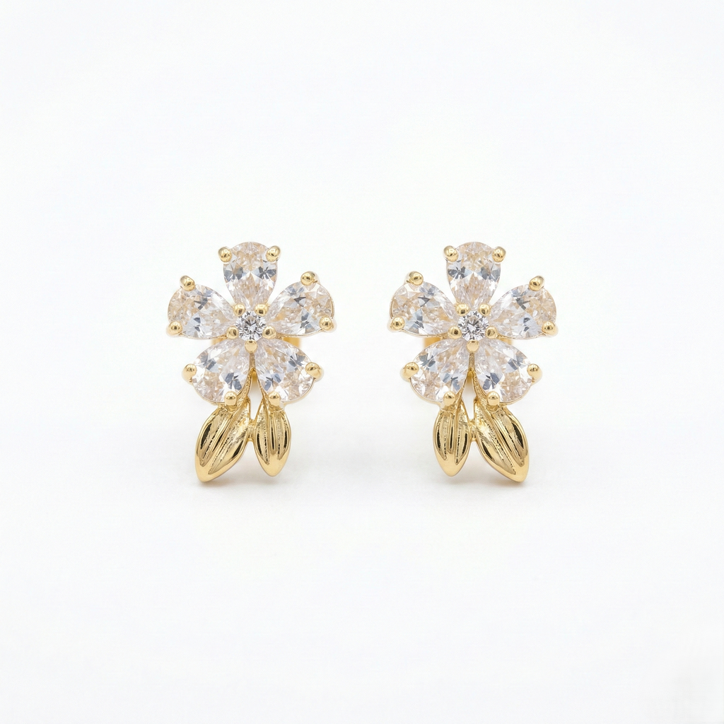 Crystal Bloom Floral Stud Earrings