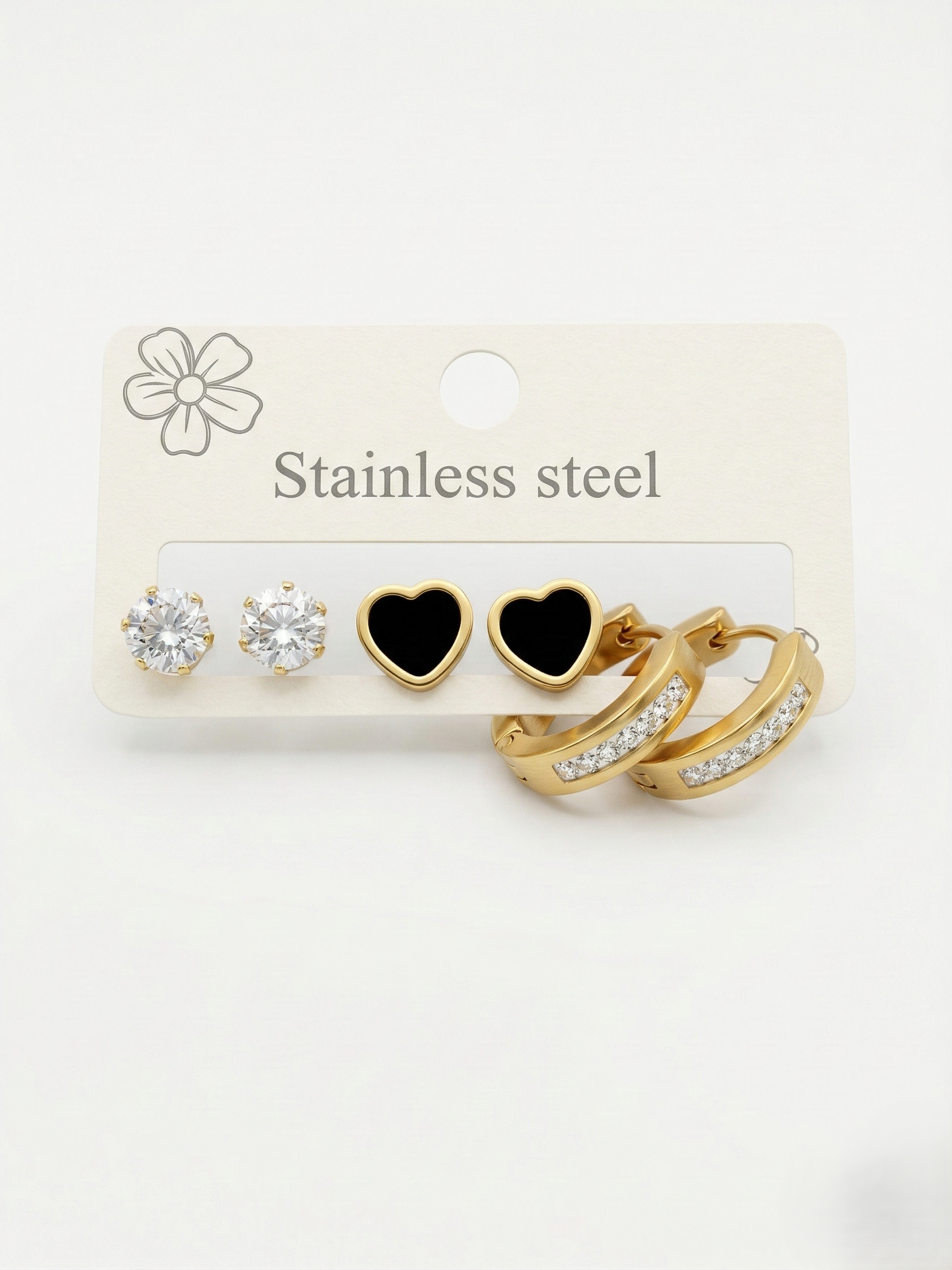 3-pair stainless steel earring combo set