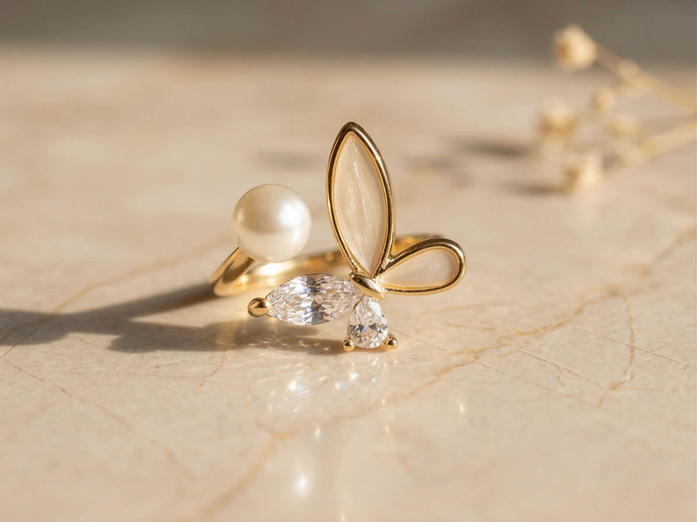 Pearl Flutter Butterfly Ring