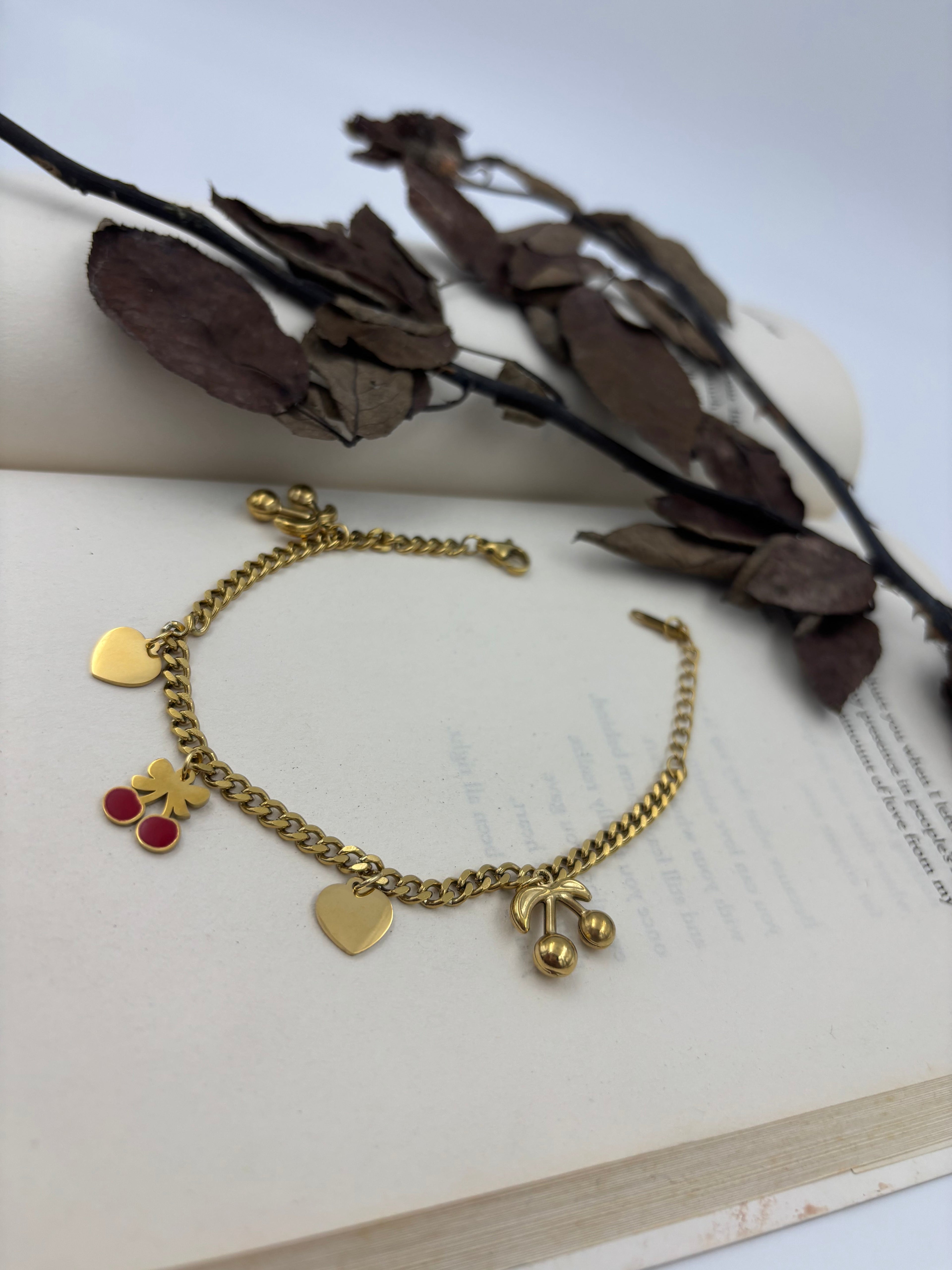 Cherry n Heart Charm Bracelet