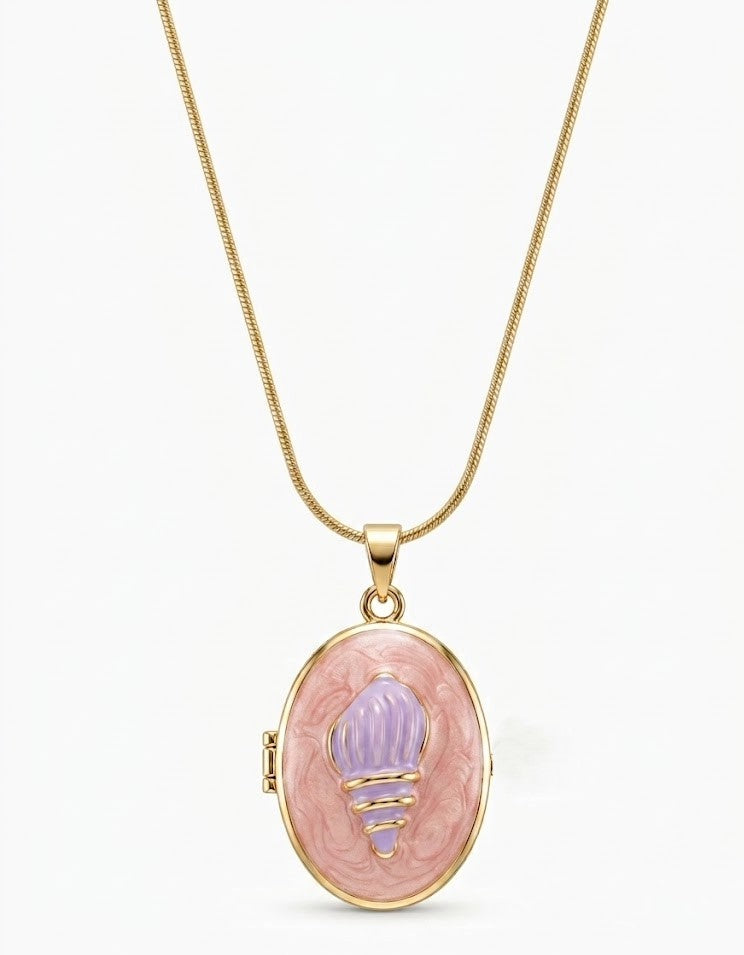 Pink shell locket necklace