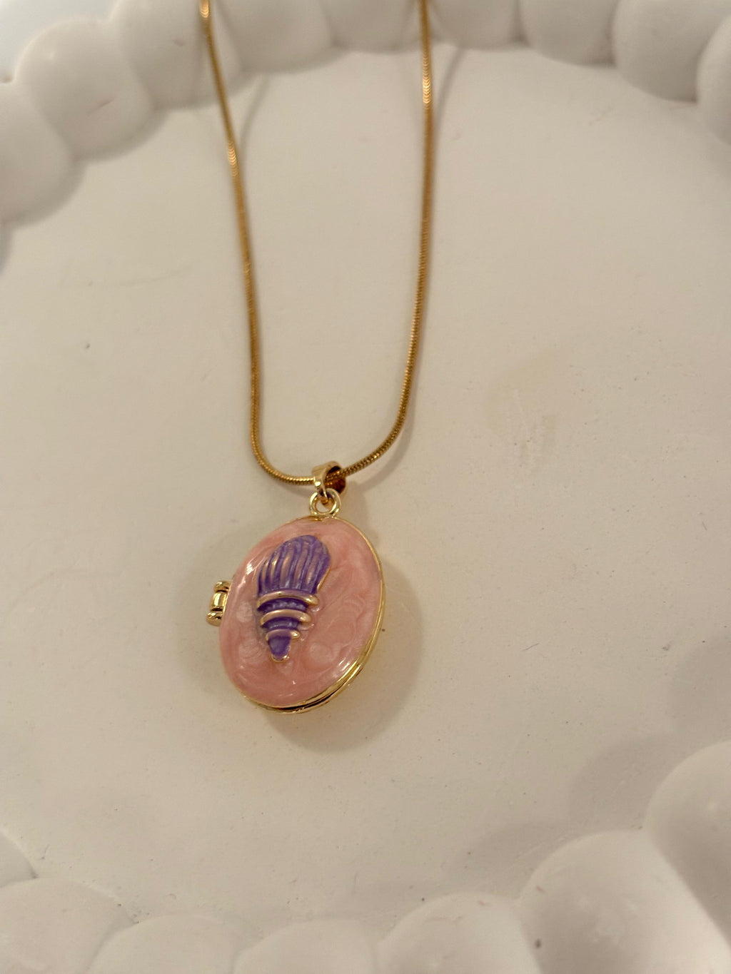 Pink shell locket necklace