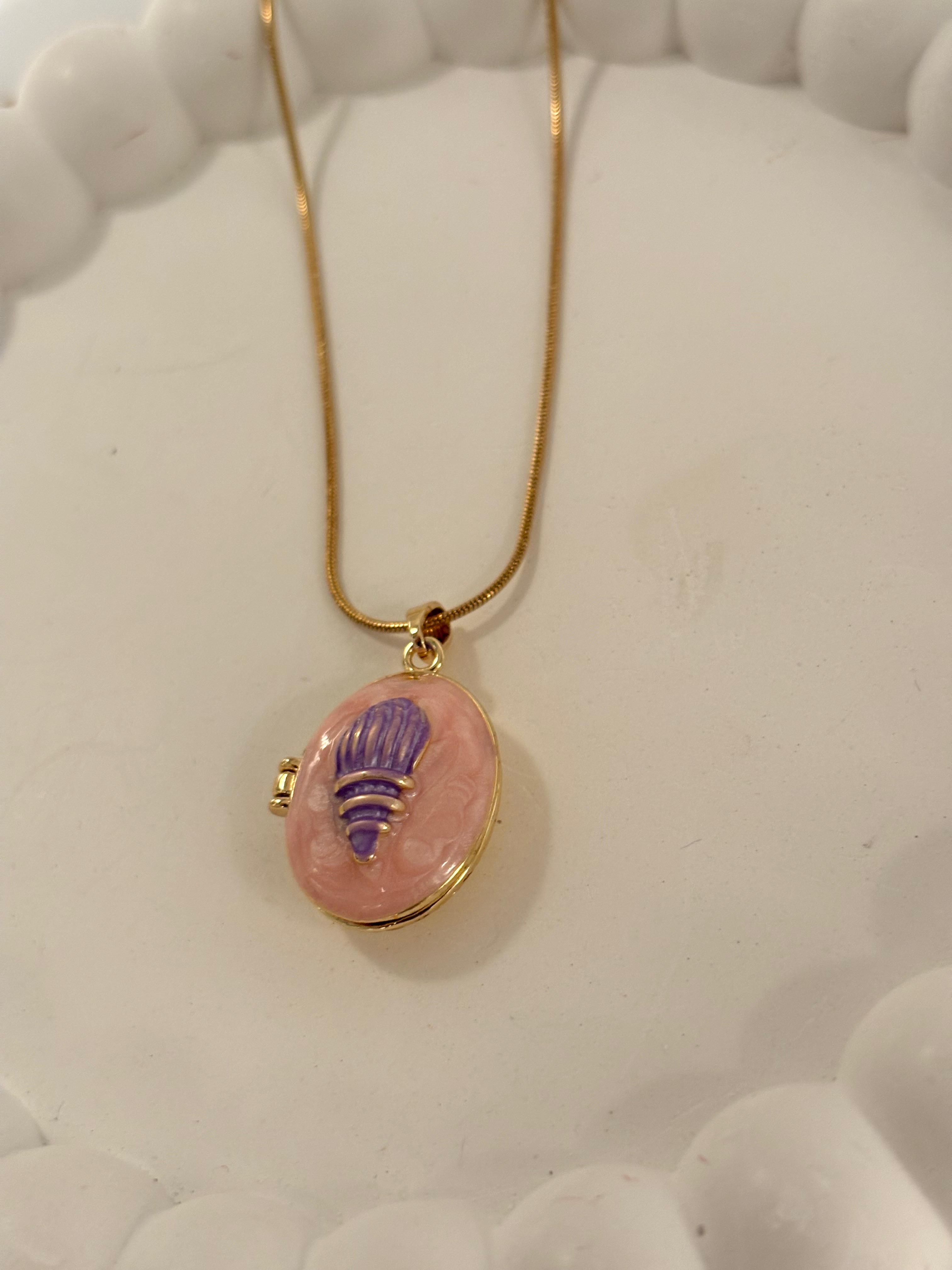 Pink shell locket necklace