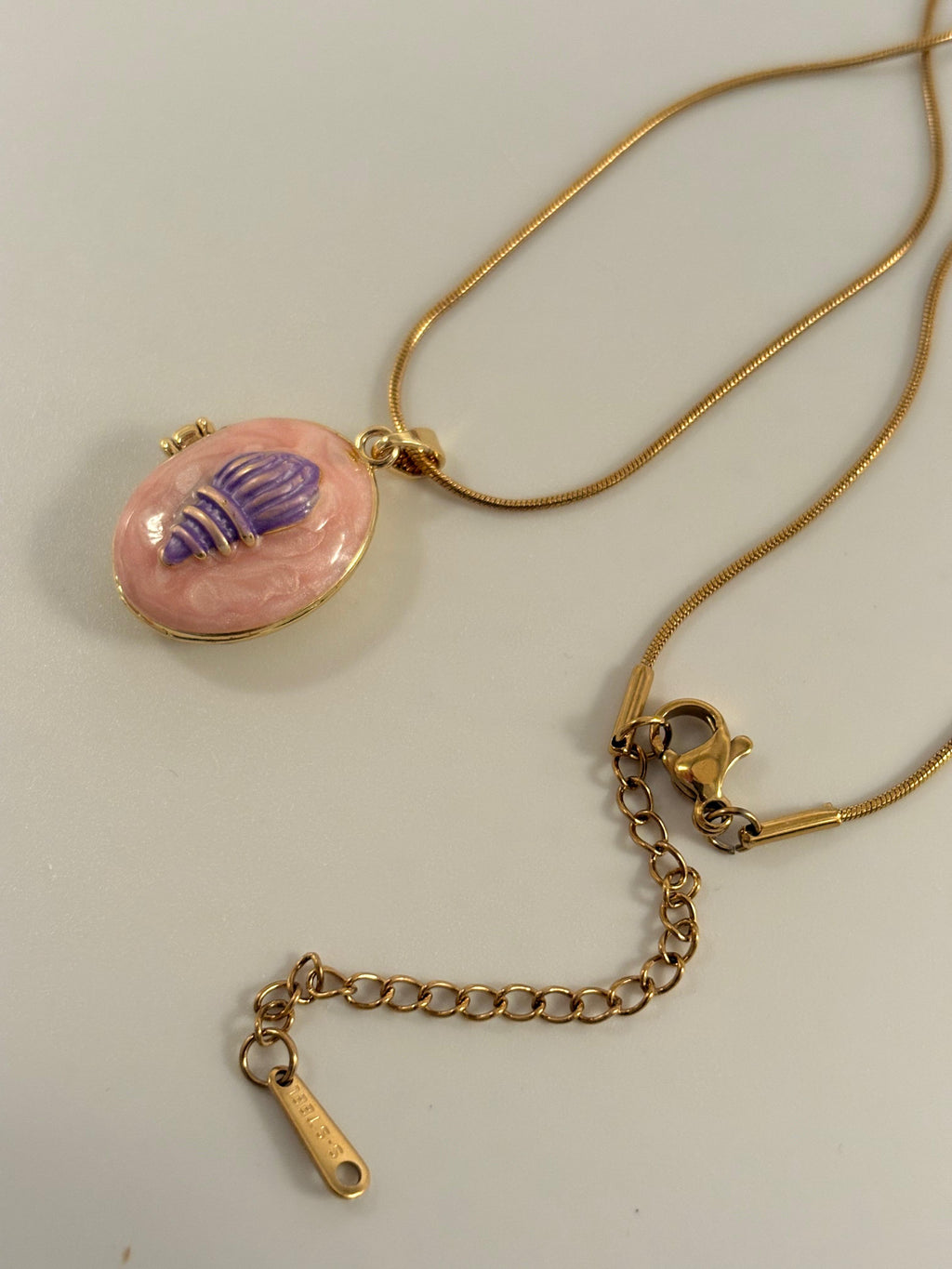 Pink shell locket necklace