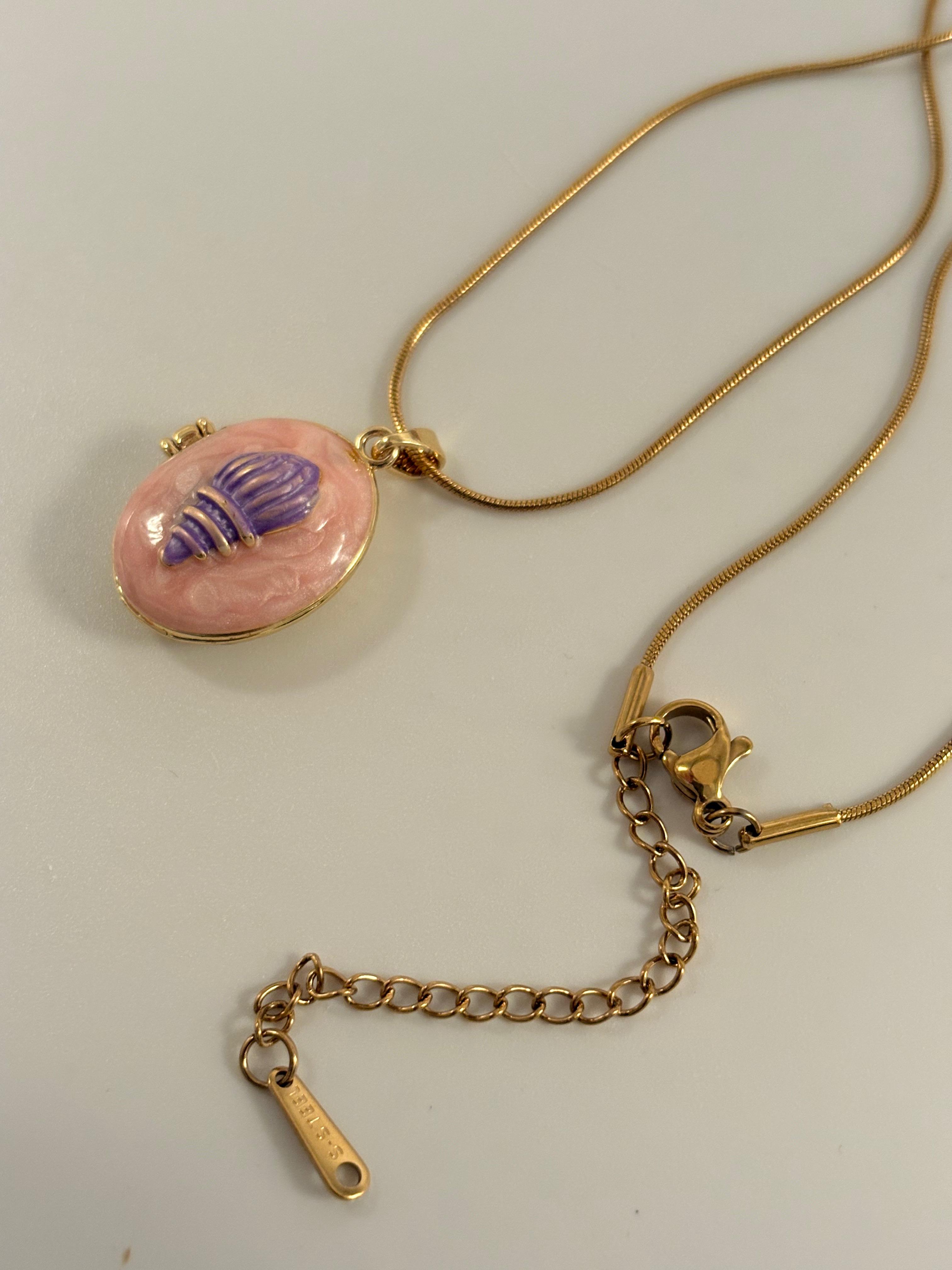 Pink shell locket necklace