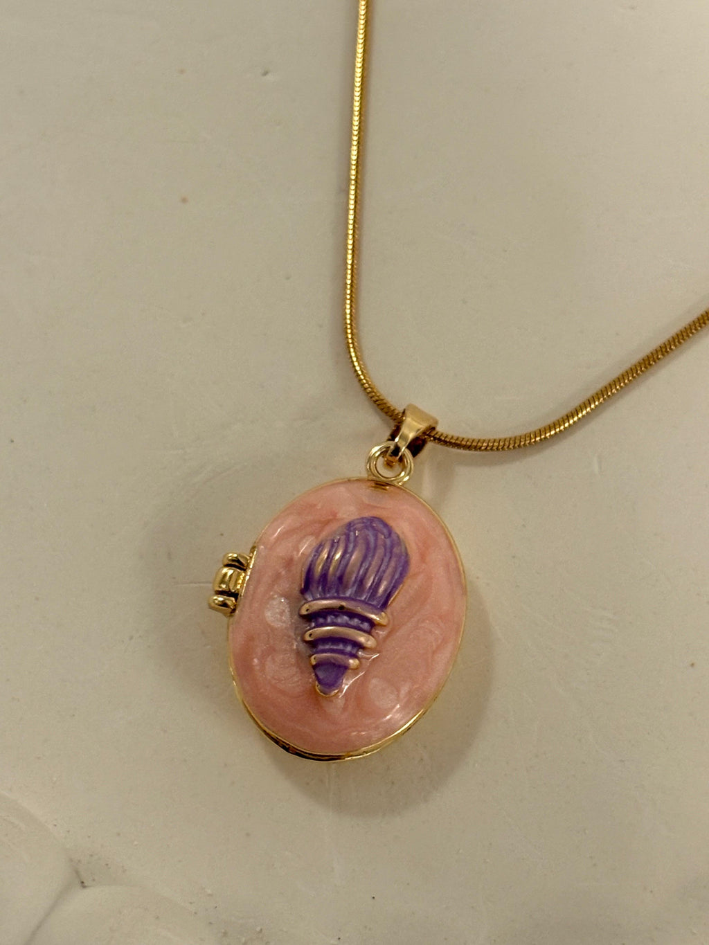 Pink shell locket necklace