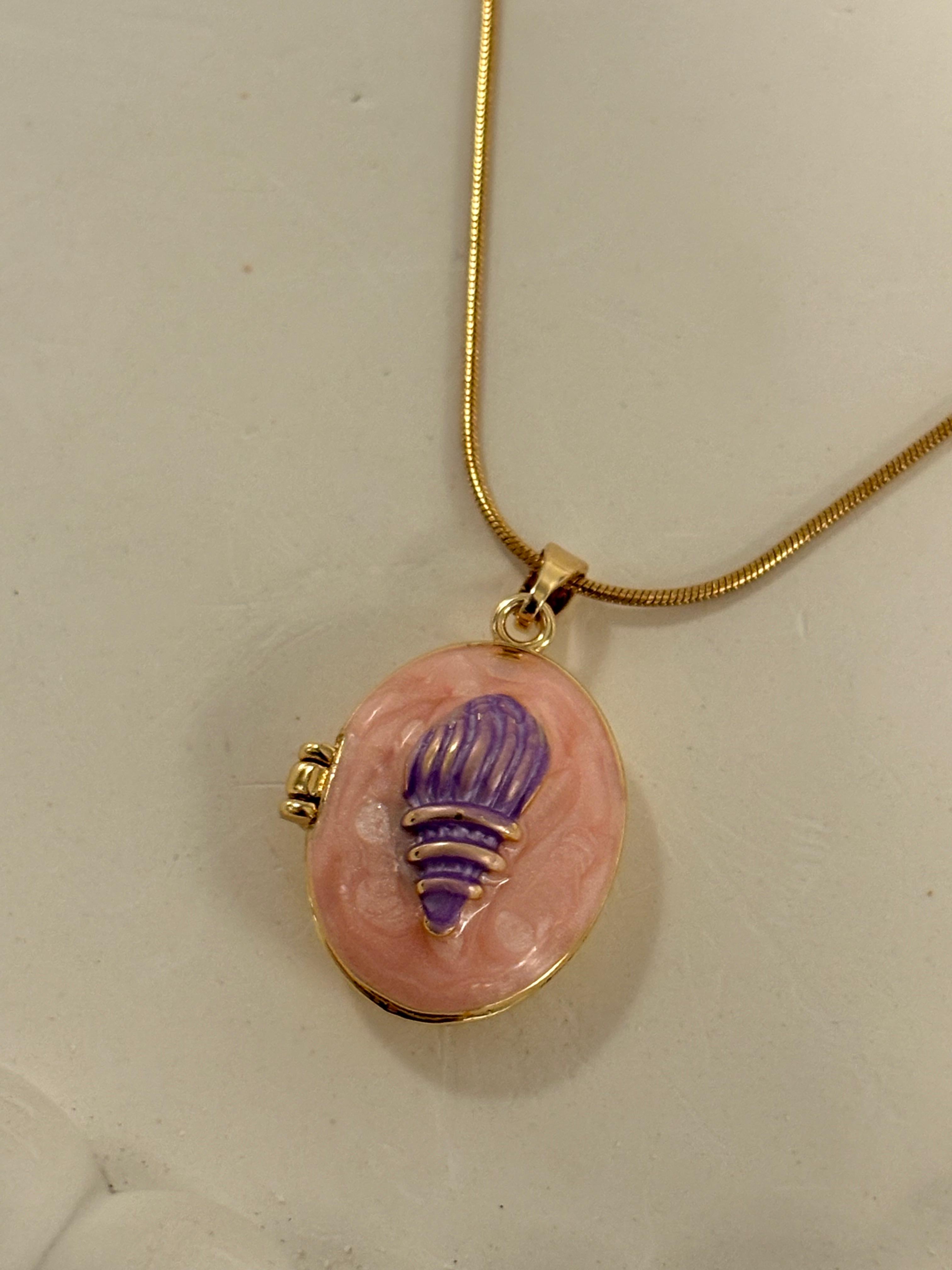 Pink shell locket necklace