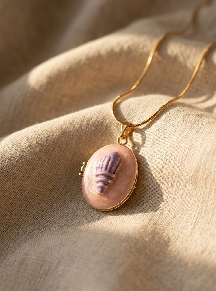 Pink shell locket necklace