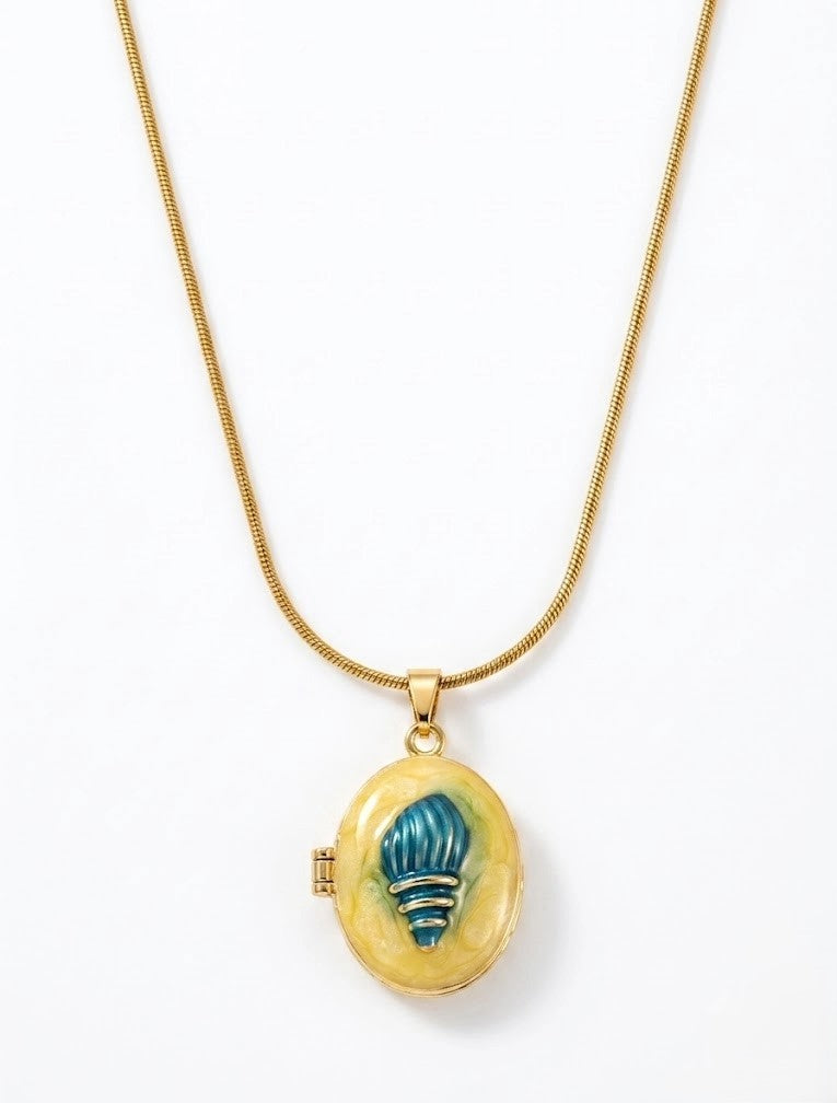 Yellow shell locket necklace