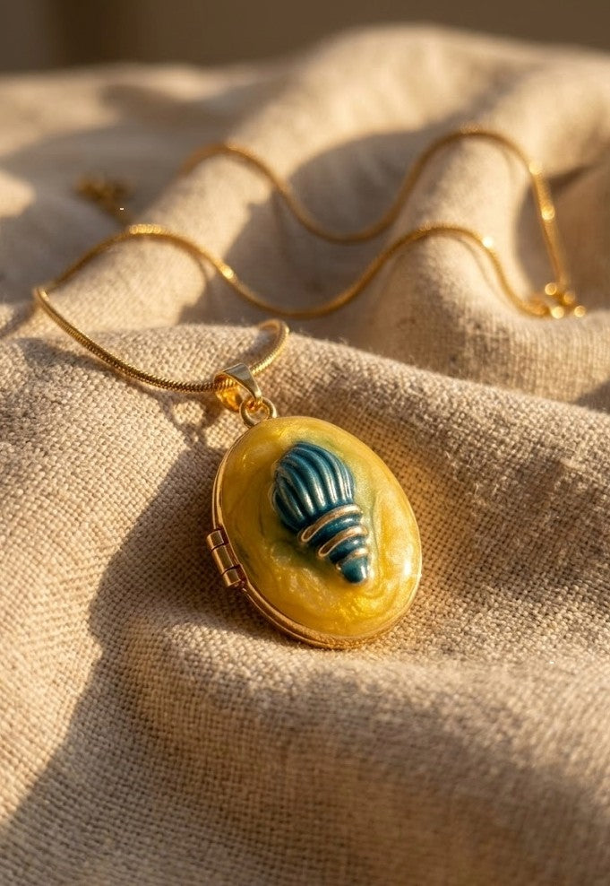 Yellow shell locket necklace