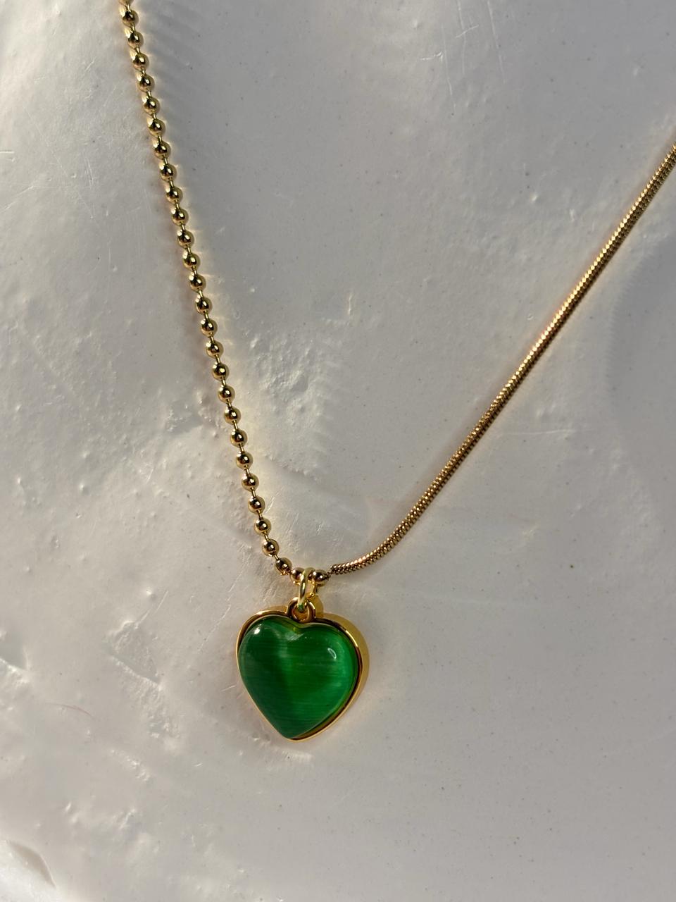 Green Cat Eye Heart Necklace